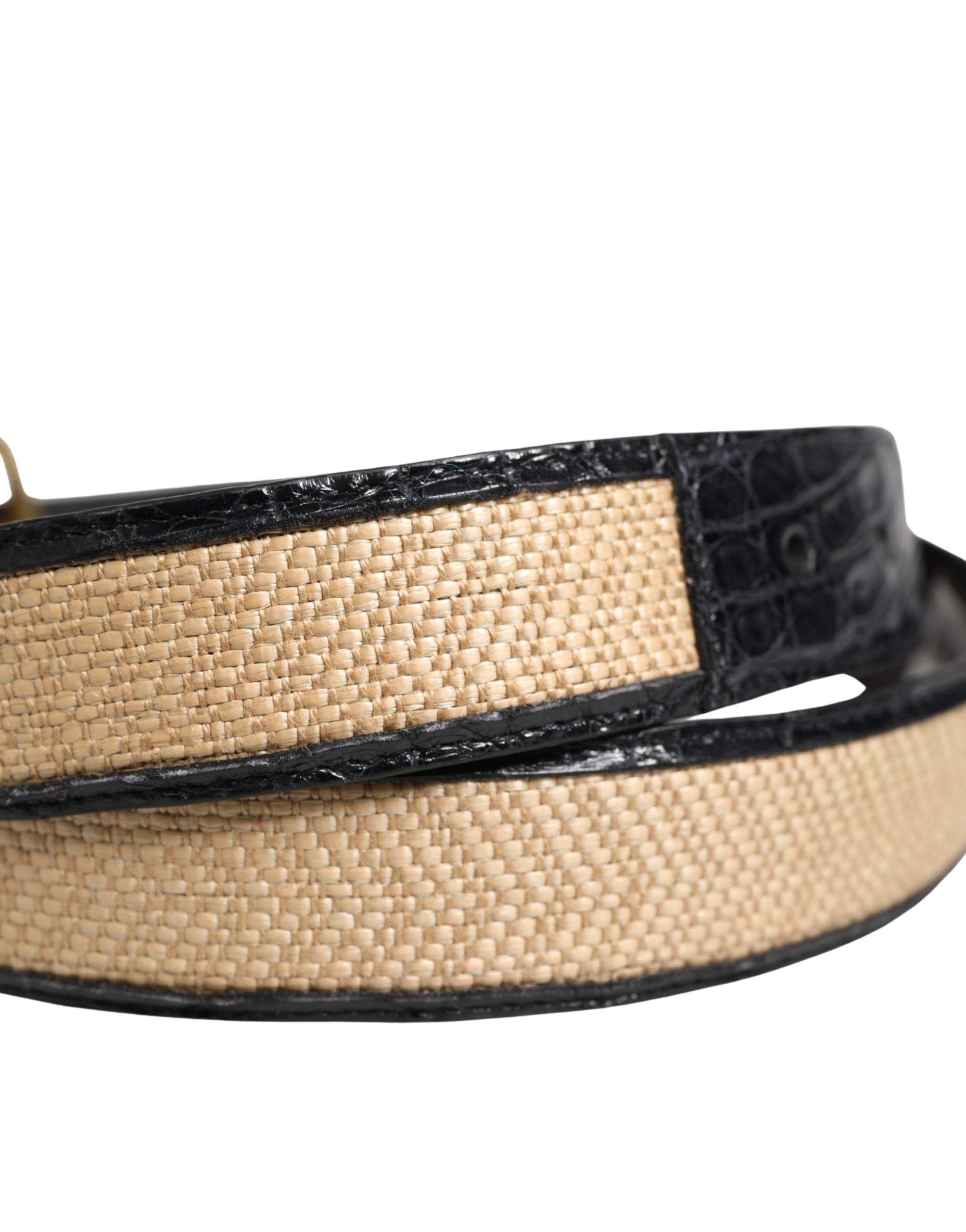 Dolce & Gabbana Men Beige Braided Leather Metal Buckle Belt - Luxe Marca