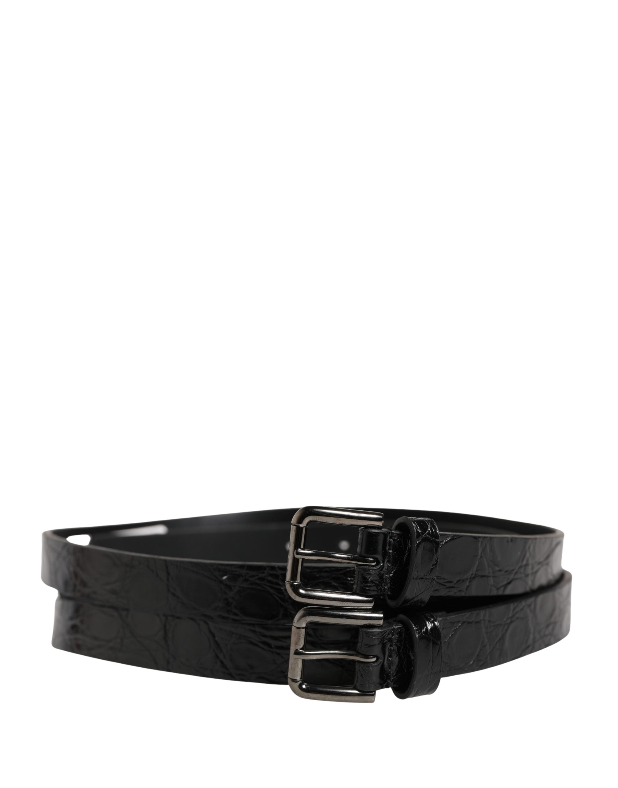 Dolce & Gabbana Black Double Strap Leather Silver Buckle Belt - Luxe Marca