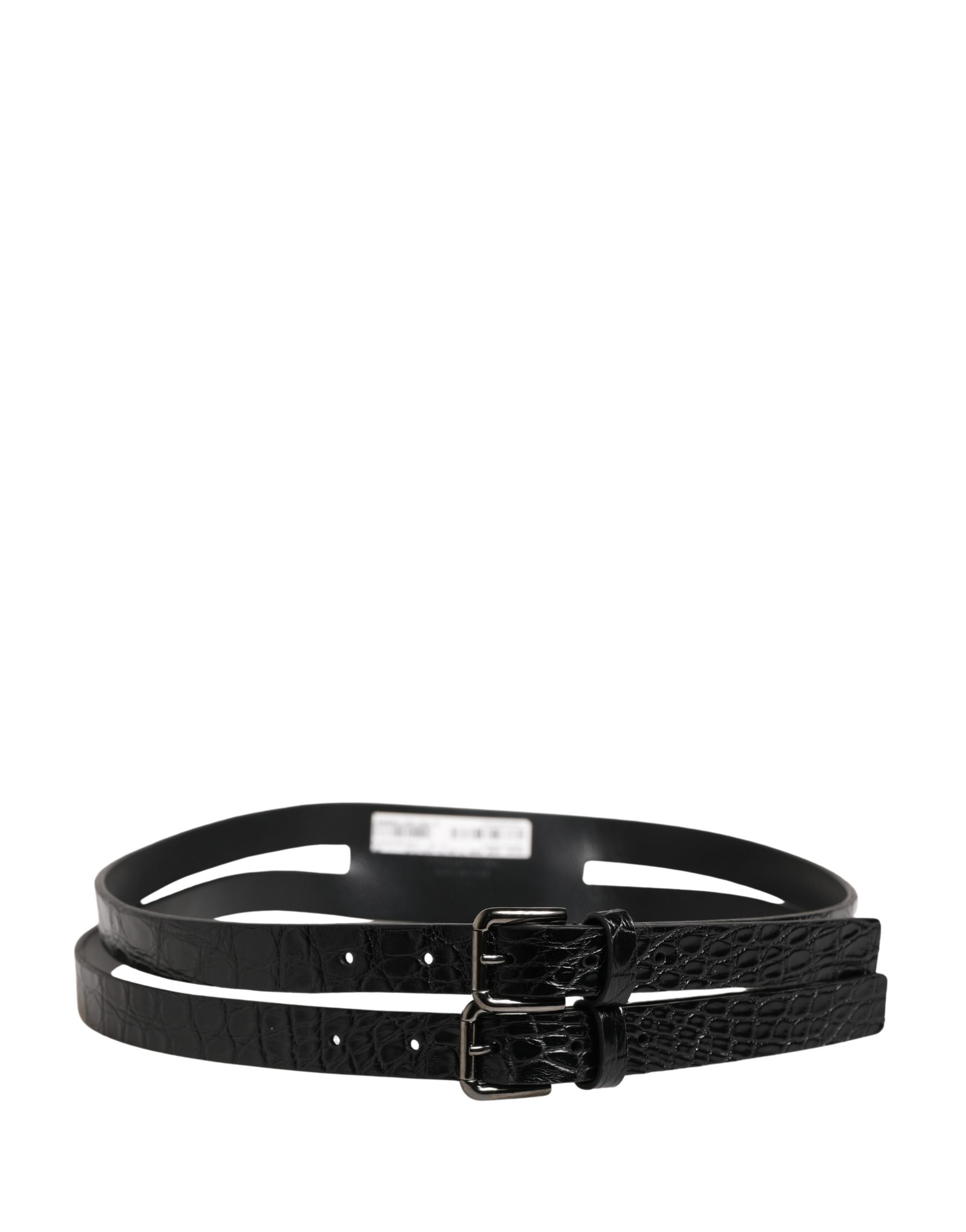 Dolce & Gabbana Black Double Strap Leather Silver Buckle Belt - Luxe Marca