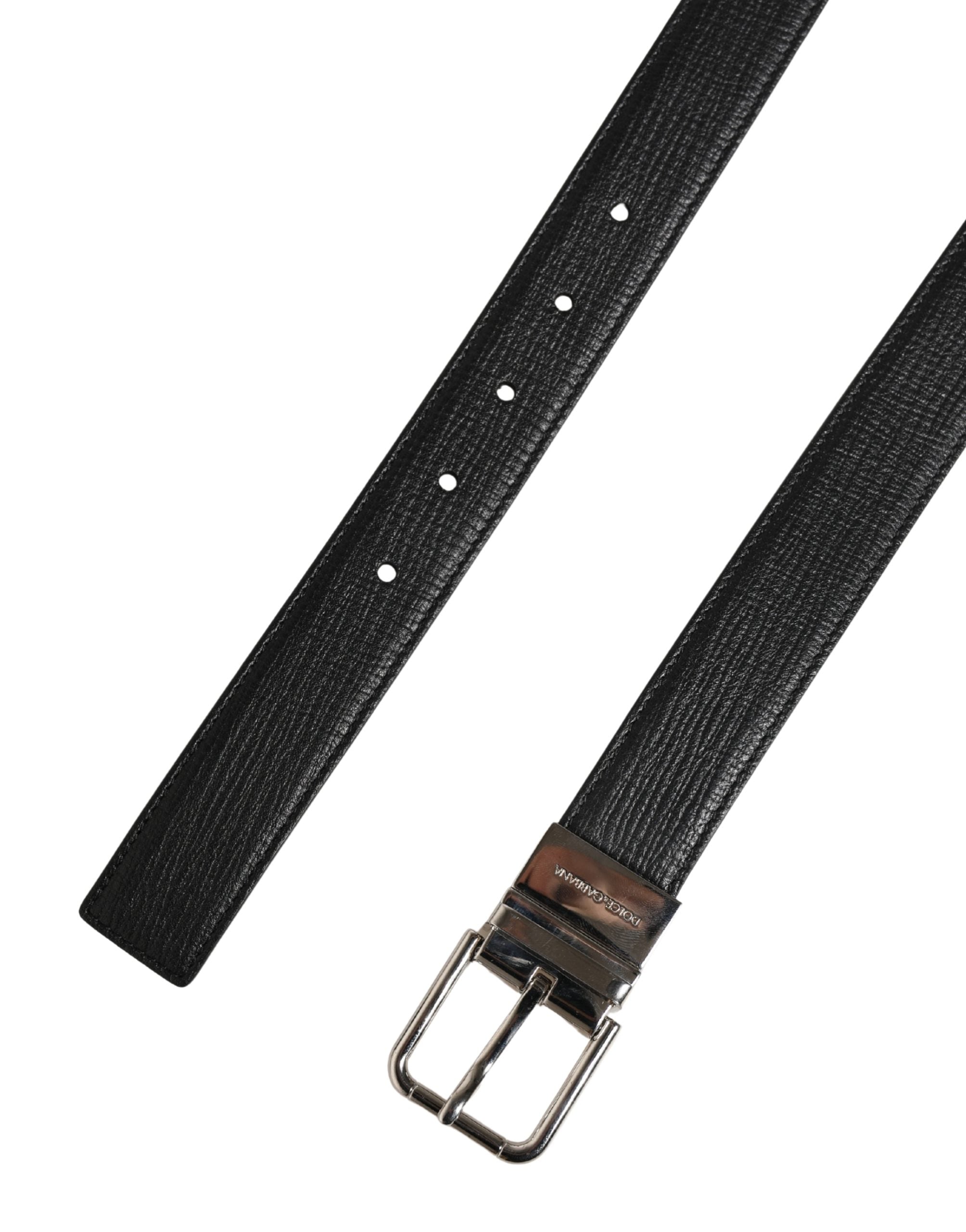 Dolce & Gabbana Men Black Classic Leather Metal Buckle Belt - Luxe Marca