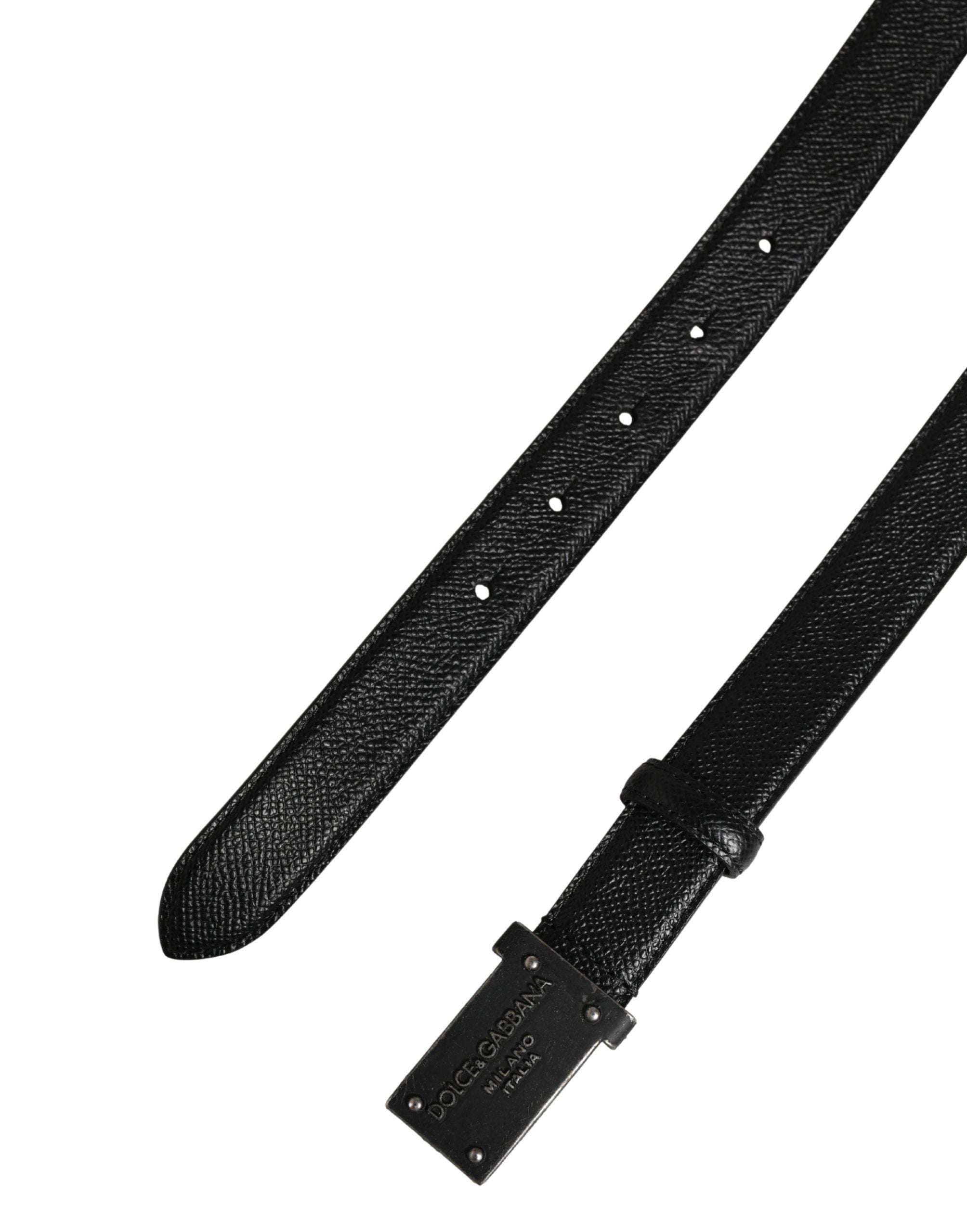 Dolce & Gabbana Men Black Calf Leather Logo Metal Buckle Belt - Luxe Marca