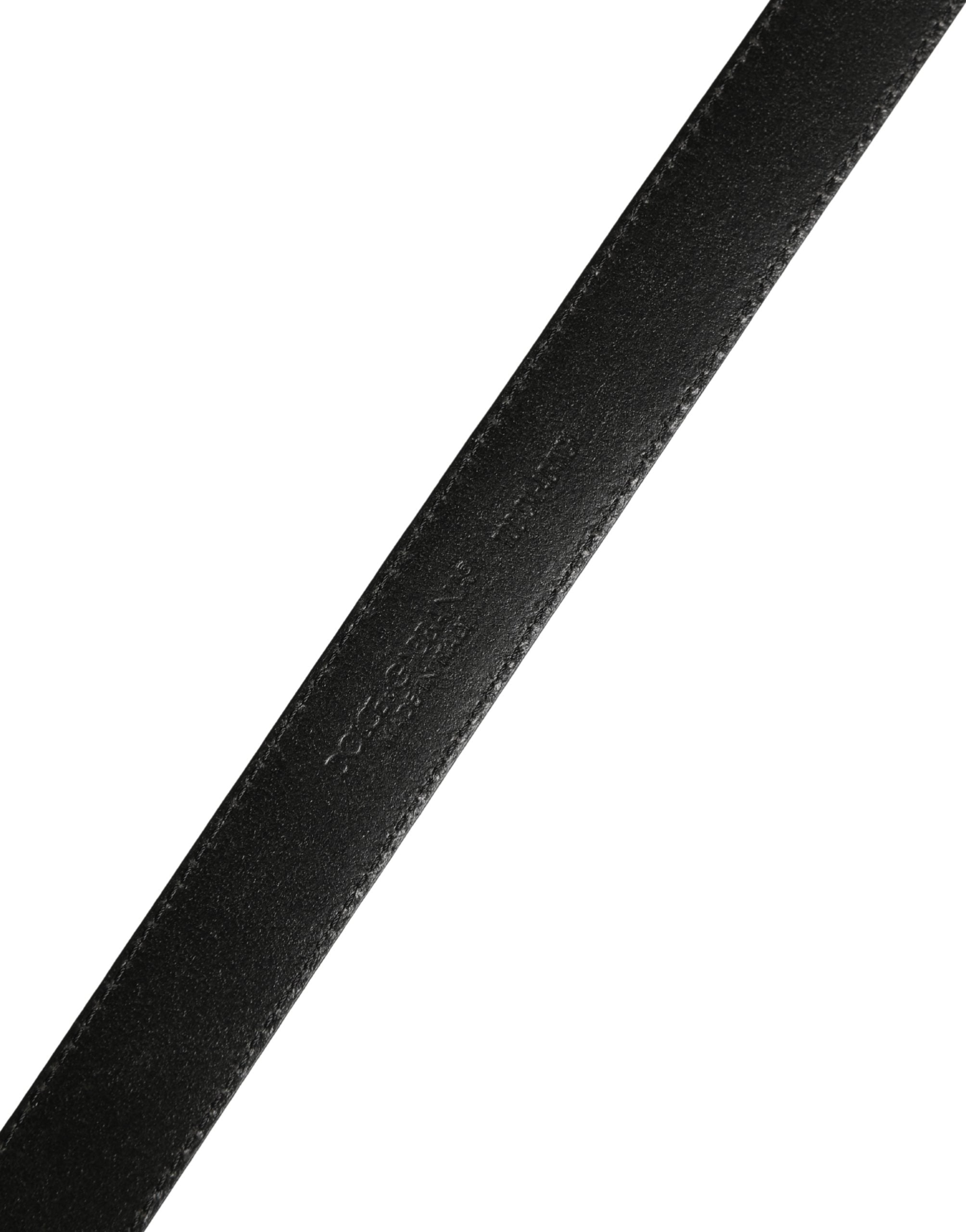 Dolce & Gabbana Men Black Calf Leather Logo Metal Buckle Belt - Luxe Marca