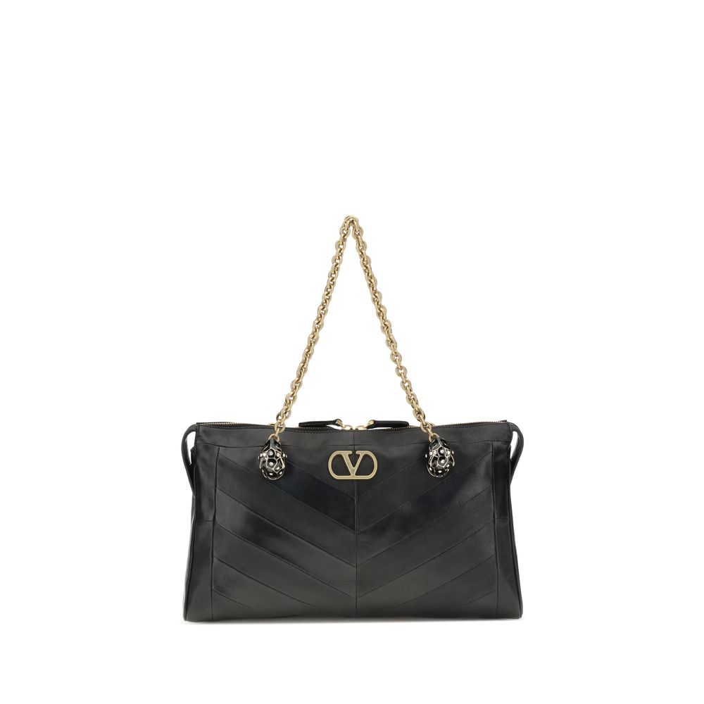 Valentino Garavani Black Calf Leather Bos Taurus Shoulder Bag - Luxe Marca