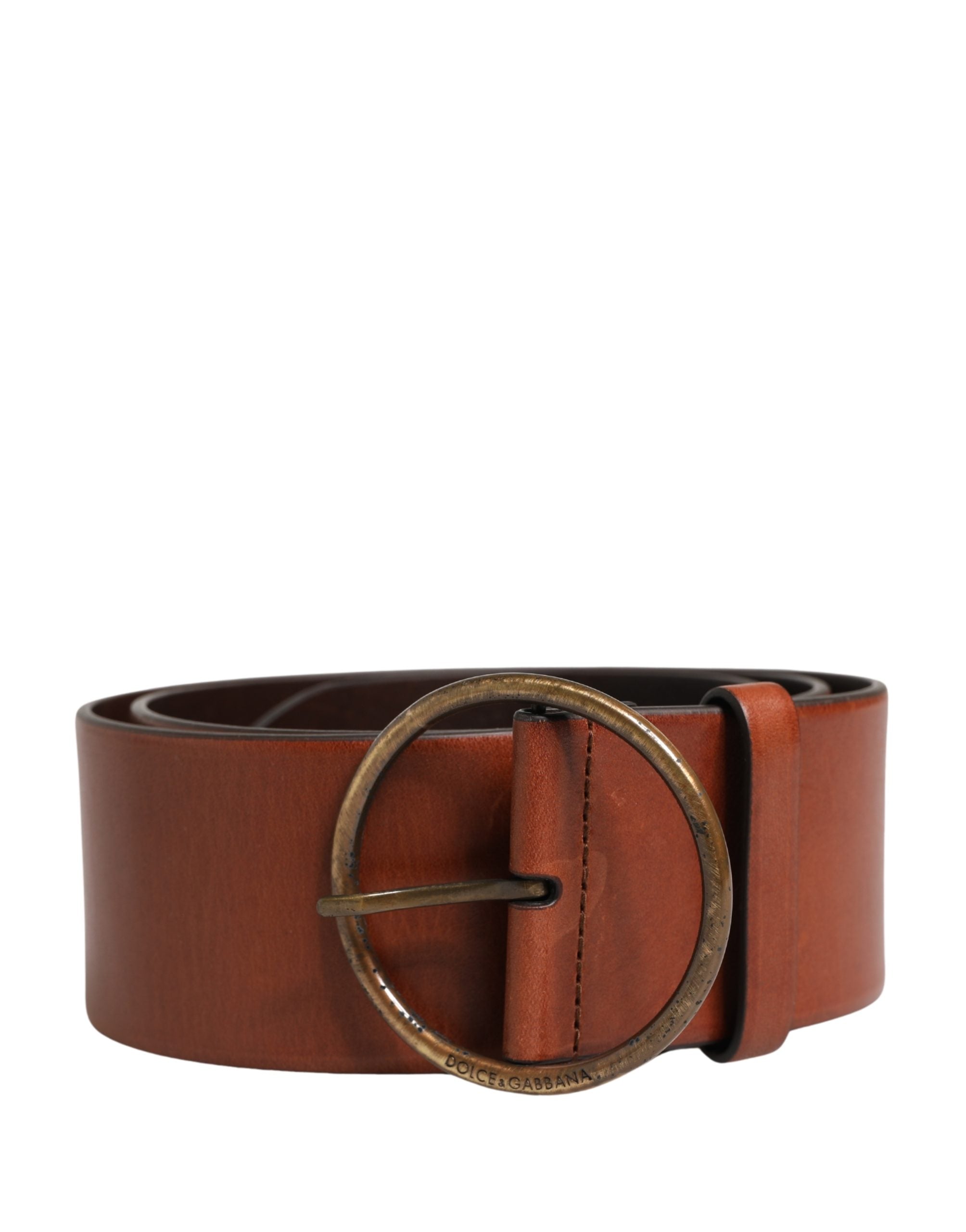 Dolce & Gabbana Men Brown Leather Wide Waist Metal Round Buckle Belt - Luxe Marca
