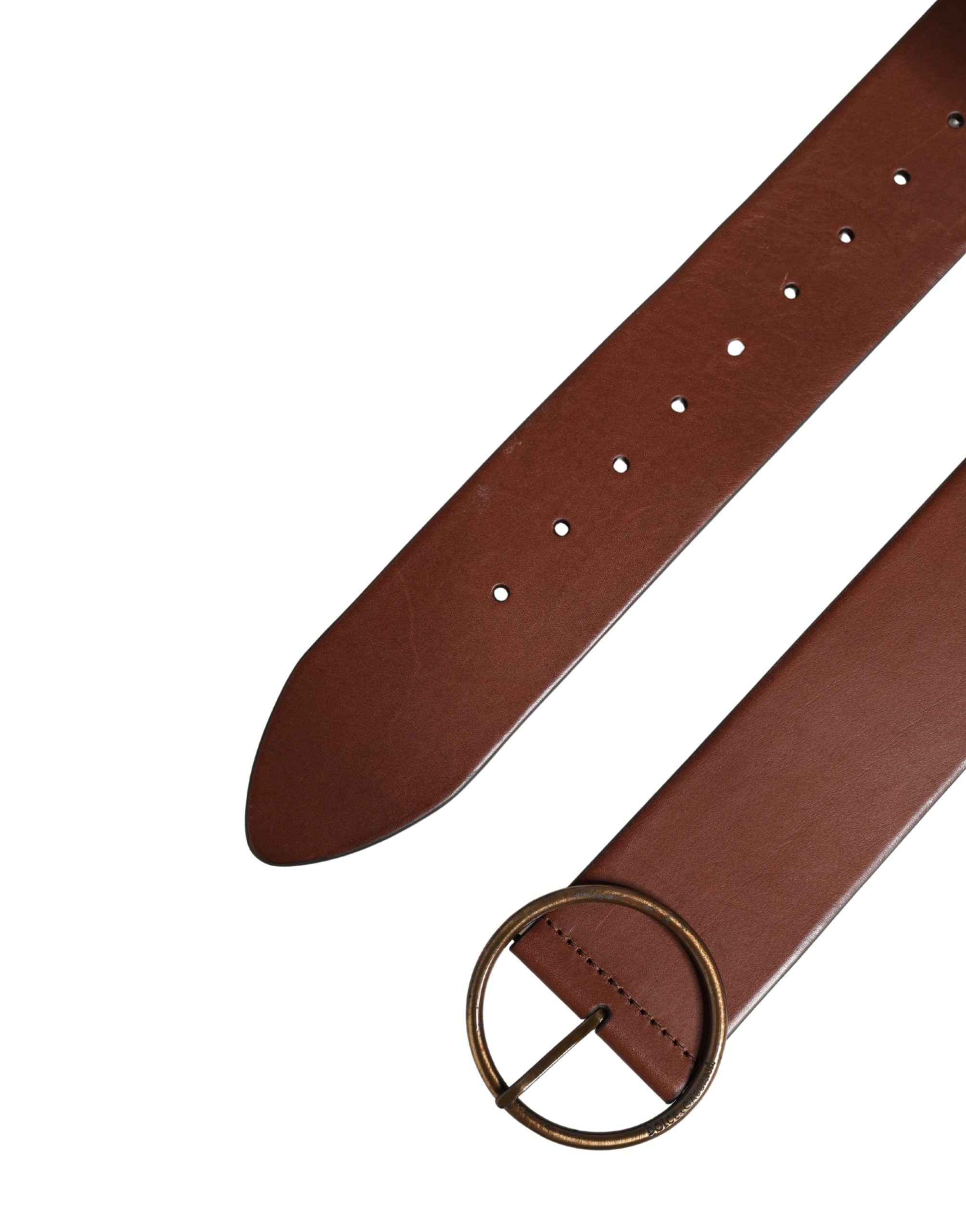 Dolce & Gabbana Brown Leather Wide Waist Metal Round Belt - Luxe Marca