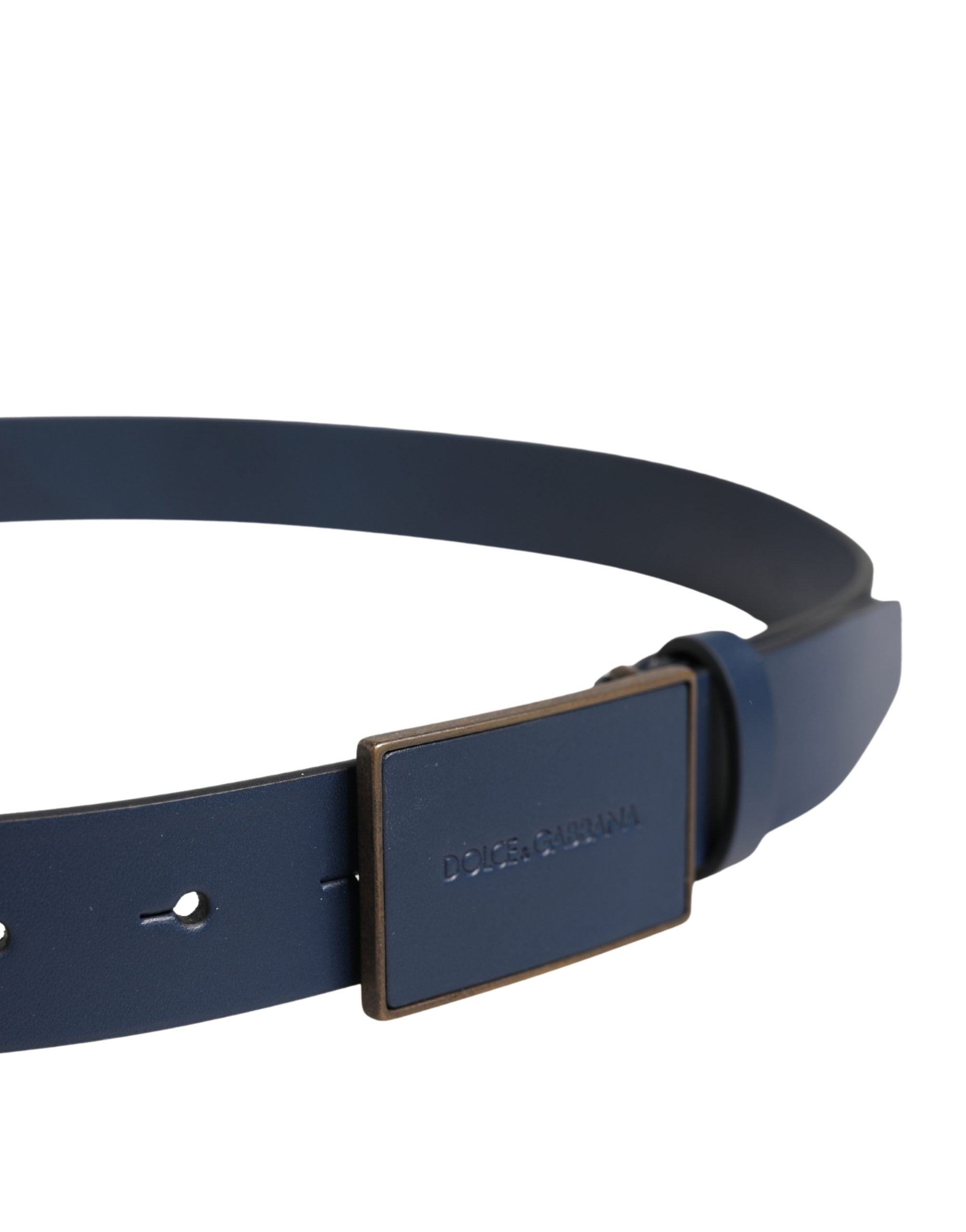 Dolce & Gabbana Men Blue Calf Leather Logo Metal Buckle Belt - Luxe Marca