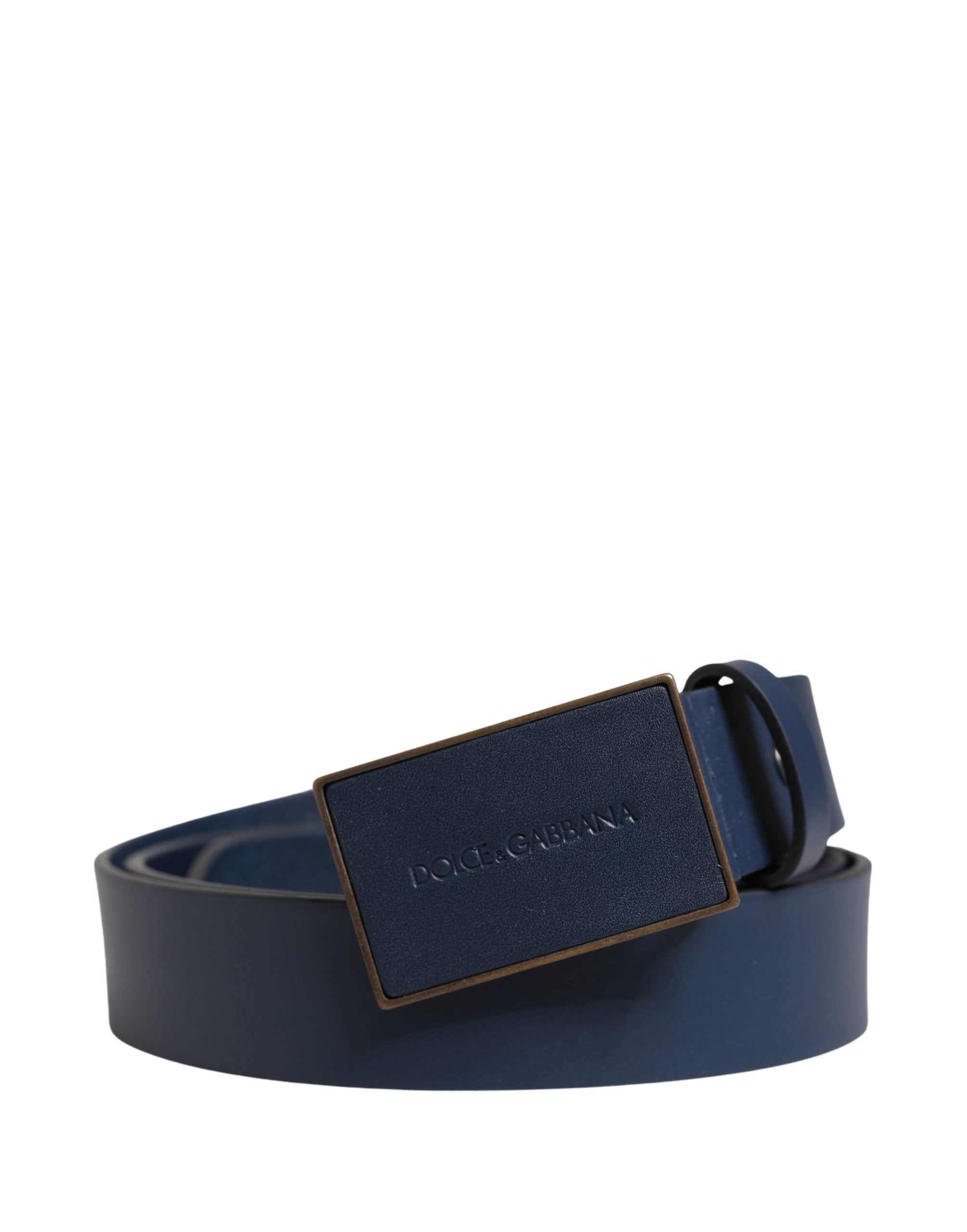 Dolce & Gabbana Men Blue Calf Leather Logo Metal Buckle Belt - Luxe Marca