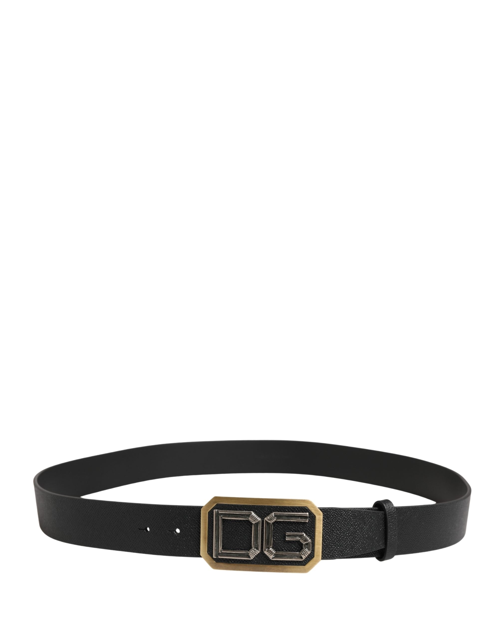 Dolce & Gabbana Men Black Leather DG Logo Metal Buckle Belt - Luxe Marca
