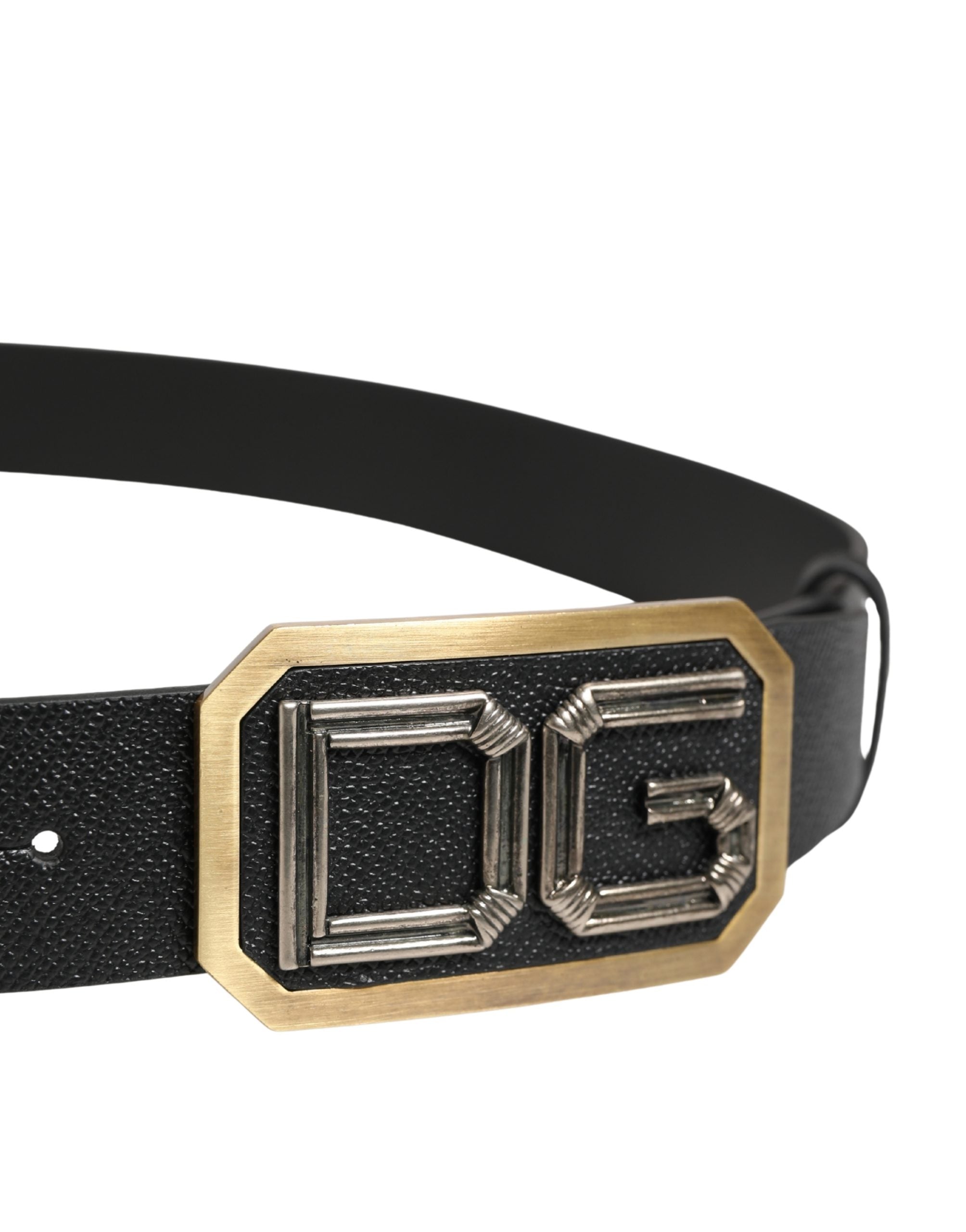 Dolce & Gabbana Men Black Leather DG Logo Metal Buckle Belt - Luxe Marca