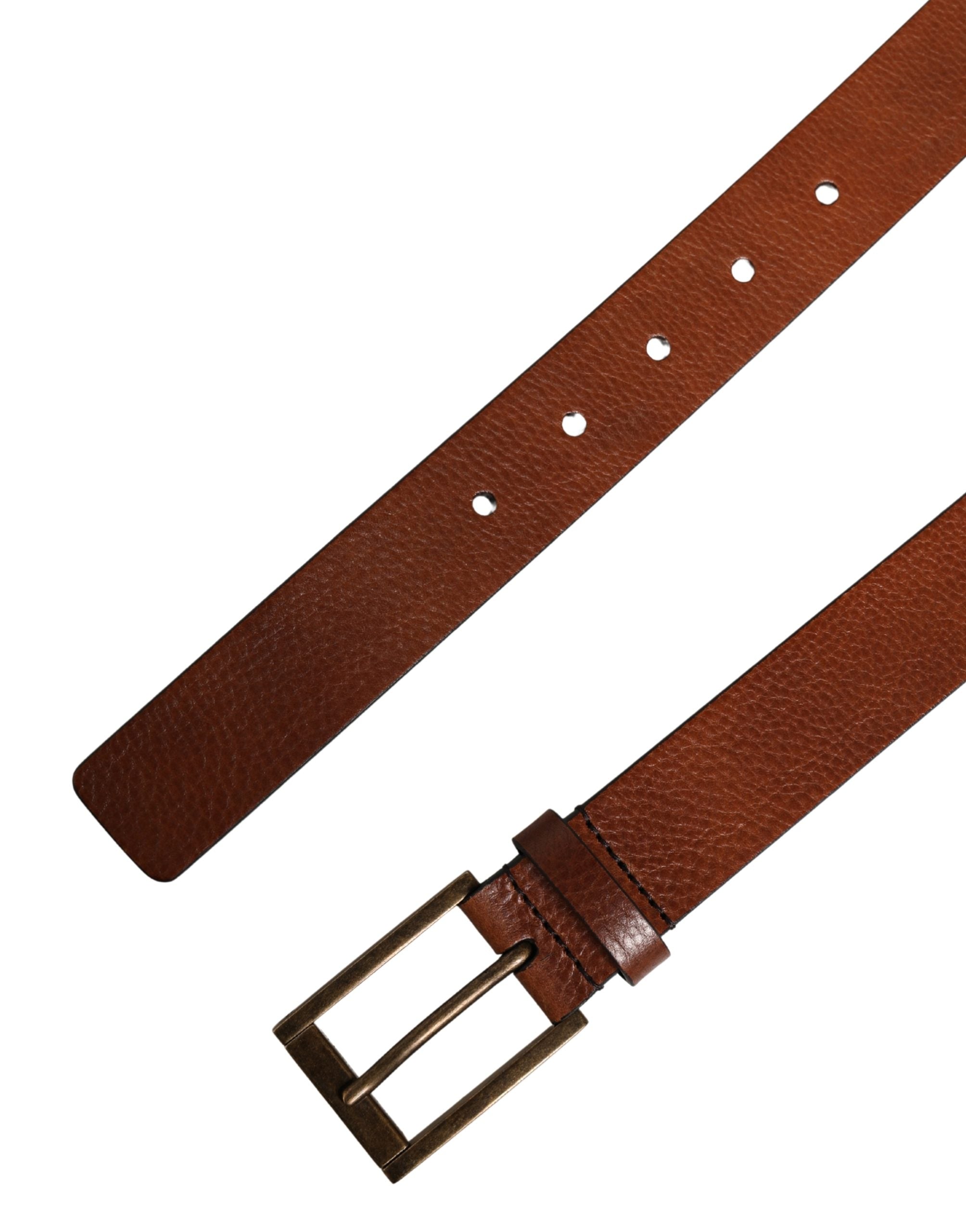 Dolce & Gabbana Men Brown Leather Classic Metal Buckle Belt - Luxe Marca