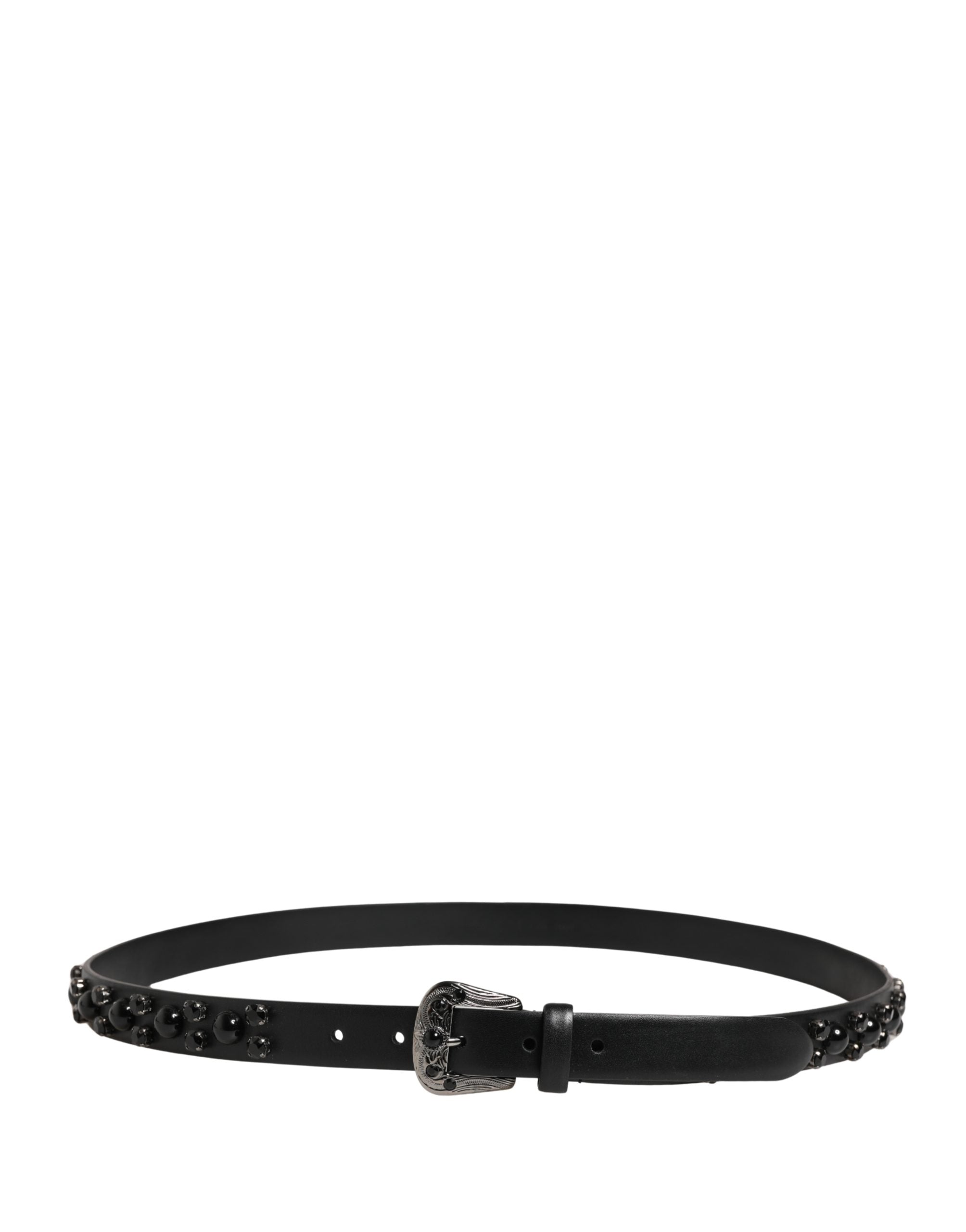 Dolce & Gabbana Men Black Calf Embellished Metal Buckle Belt - Luxe Marca