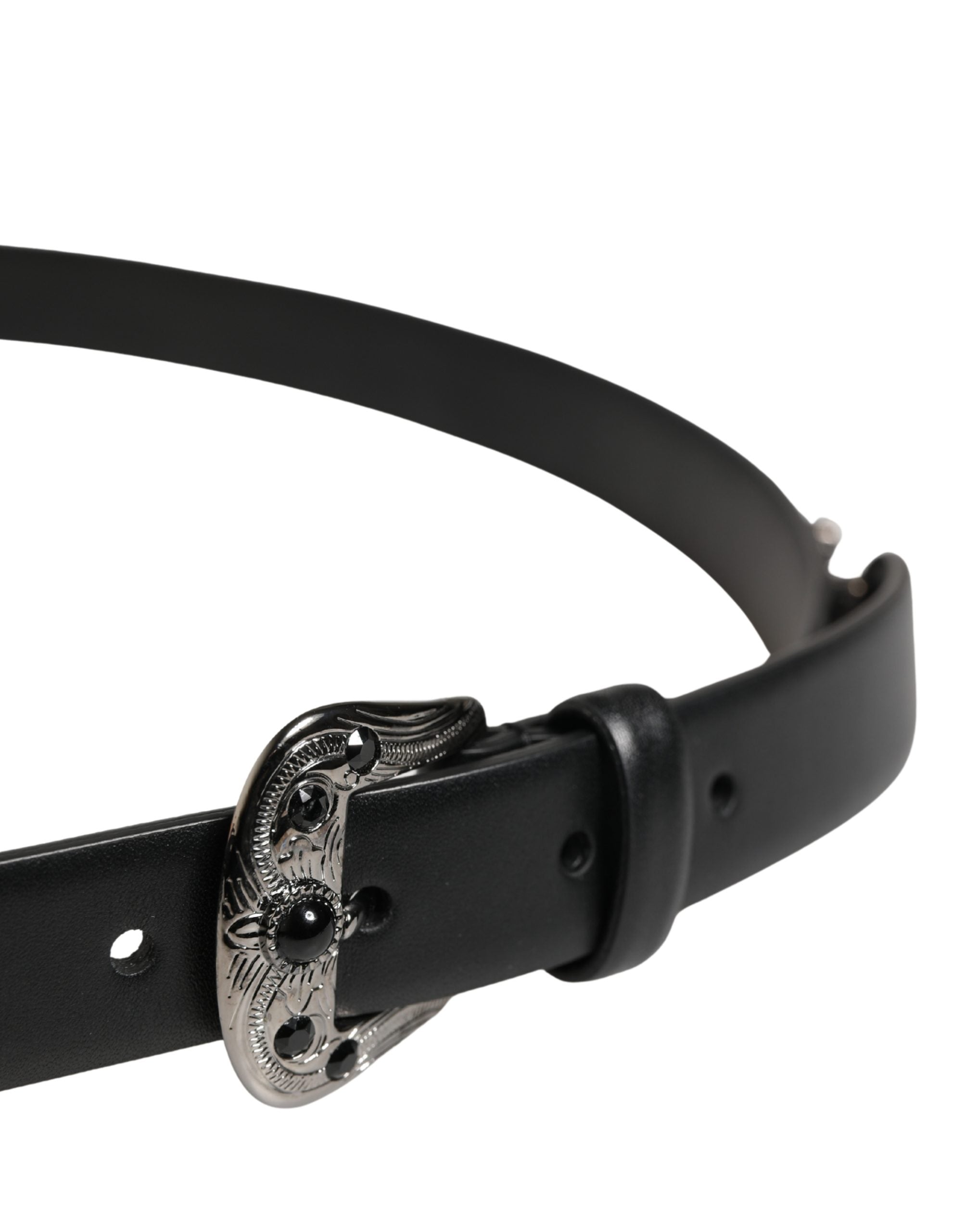 Dolce & Gabbana Men Black Calf Embellished Metal Buckle Belt - Luxe Marca