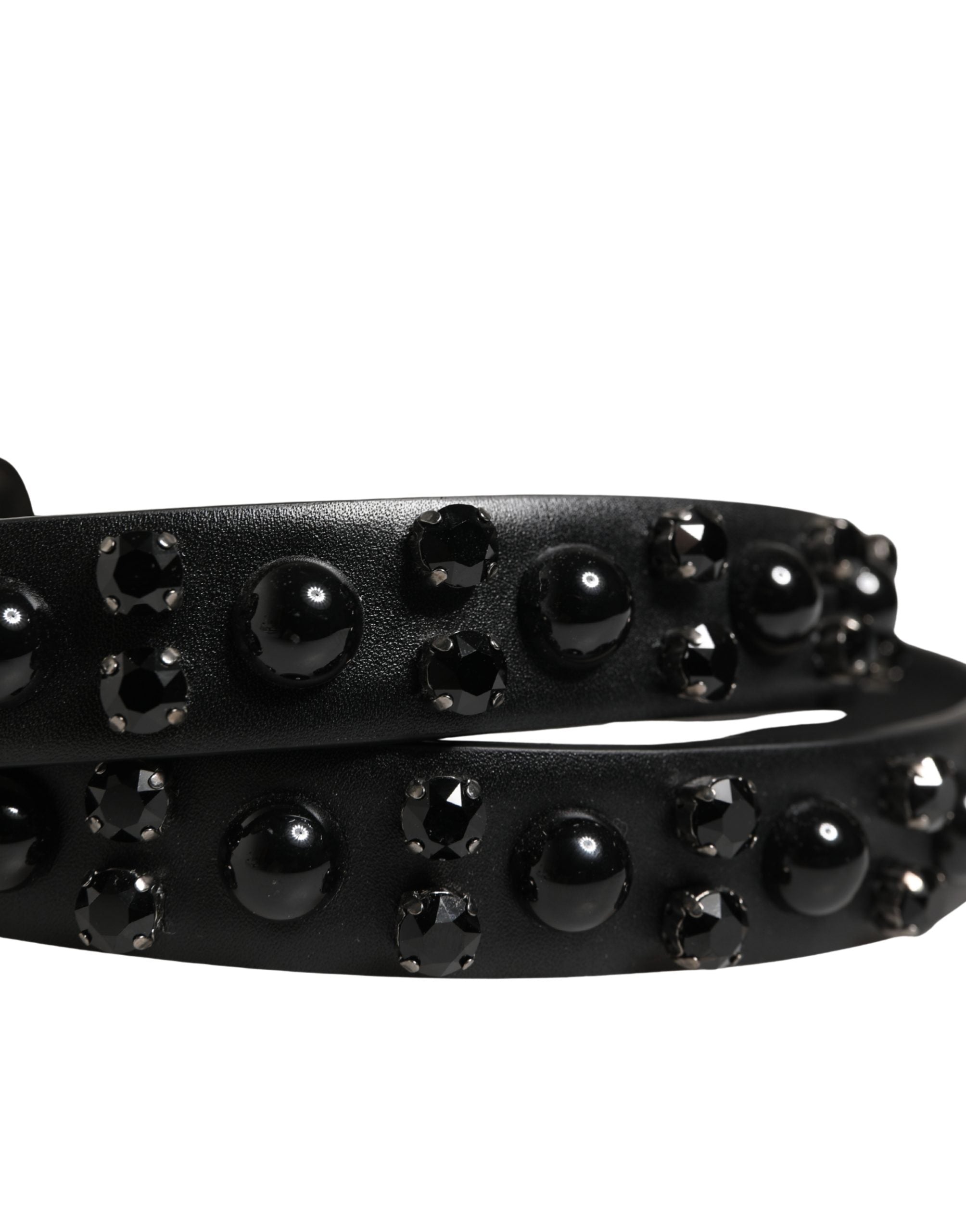 Dolce & Gabbana Men Black Calf Embellished Metal Buckle Belt - Luxe Marca