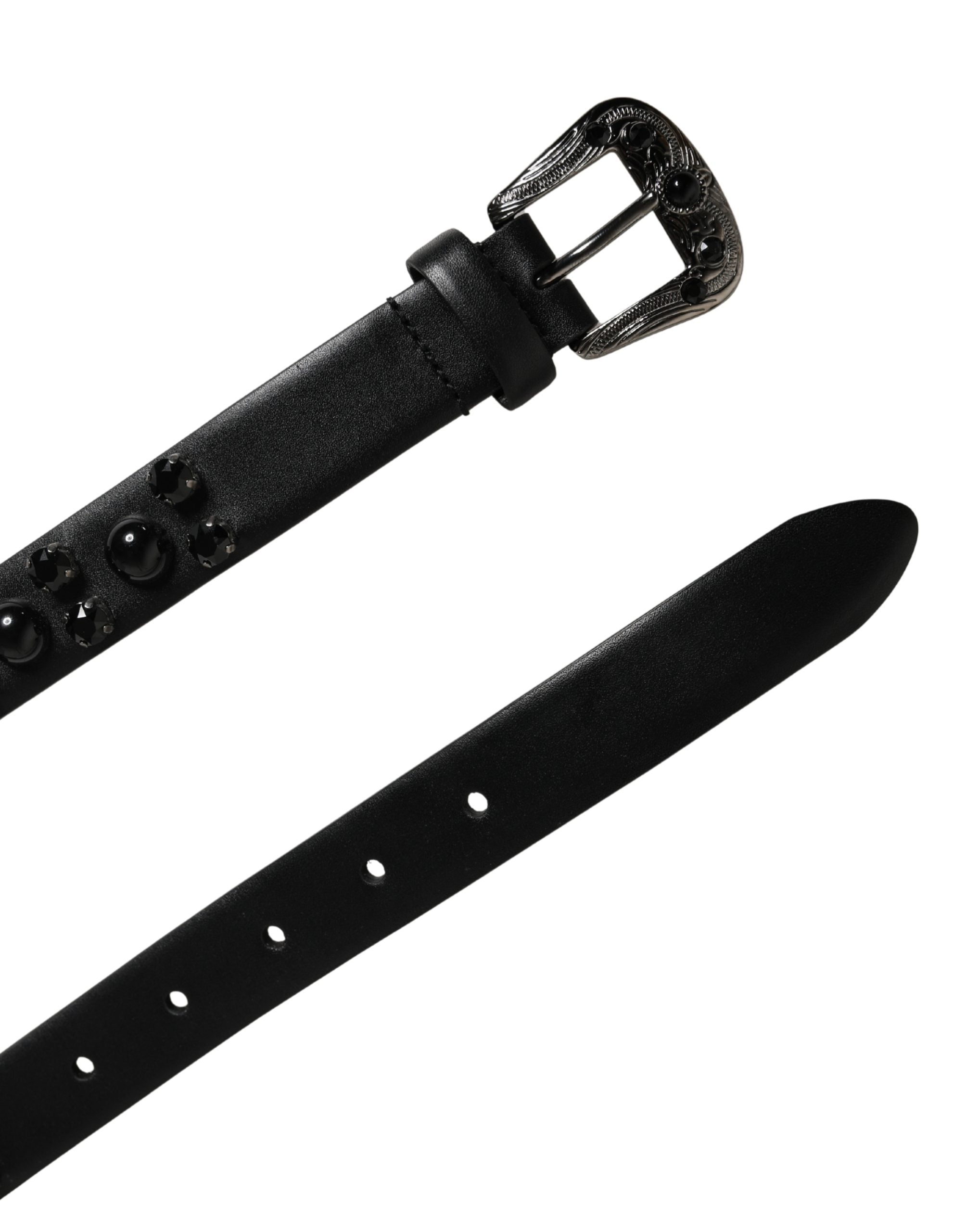 Dolce & Gabbana Men Black Calf Embellished Metal Buckle Belt - Luxe Marca