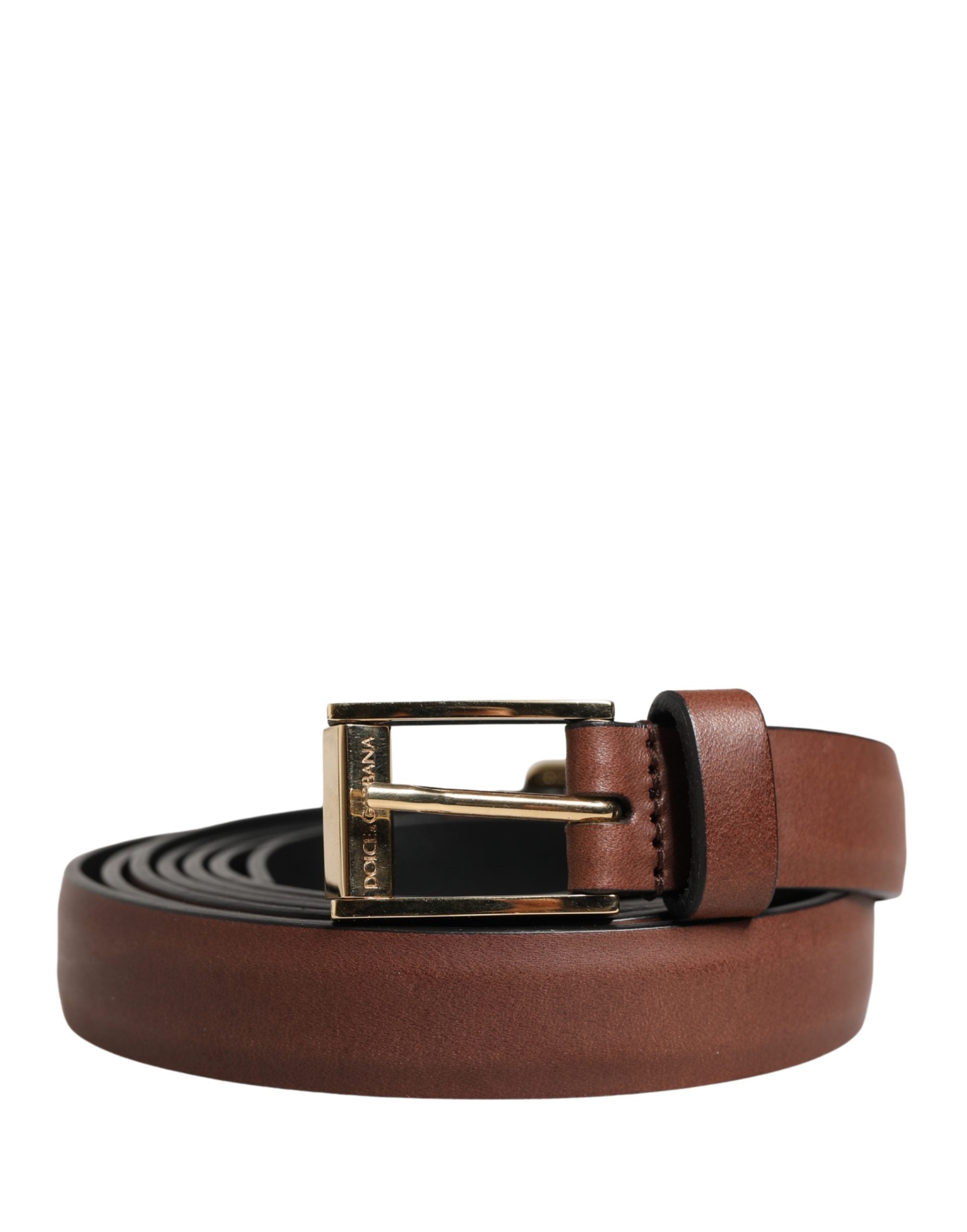 Dolce & Gabbana Men Brown Leather Classic Metal Buckle Belt - Luxe Marca