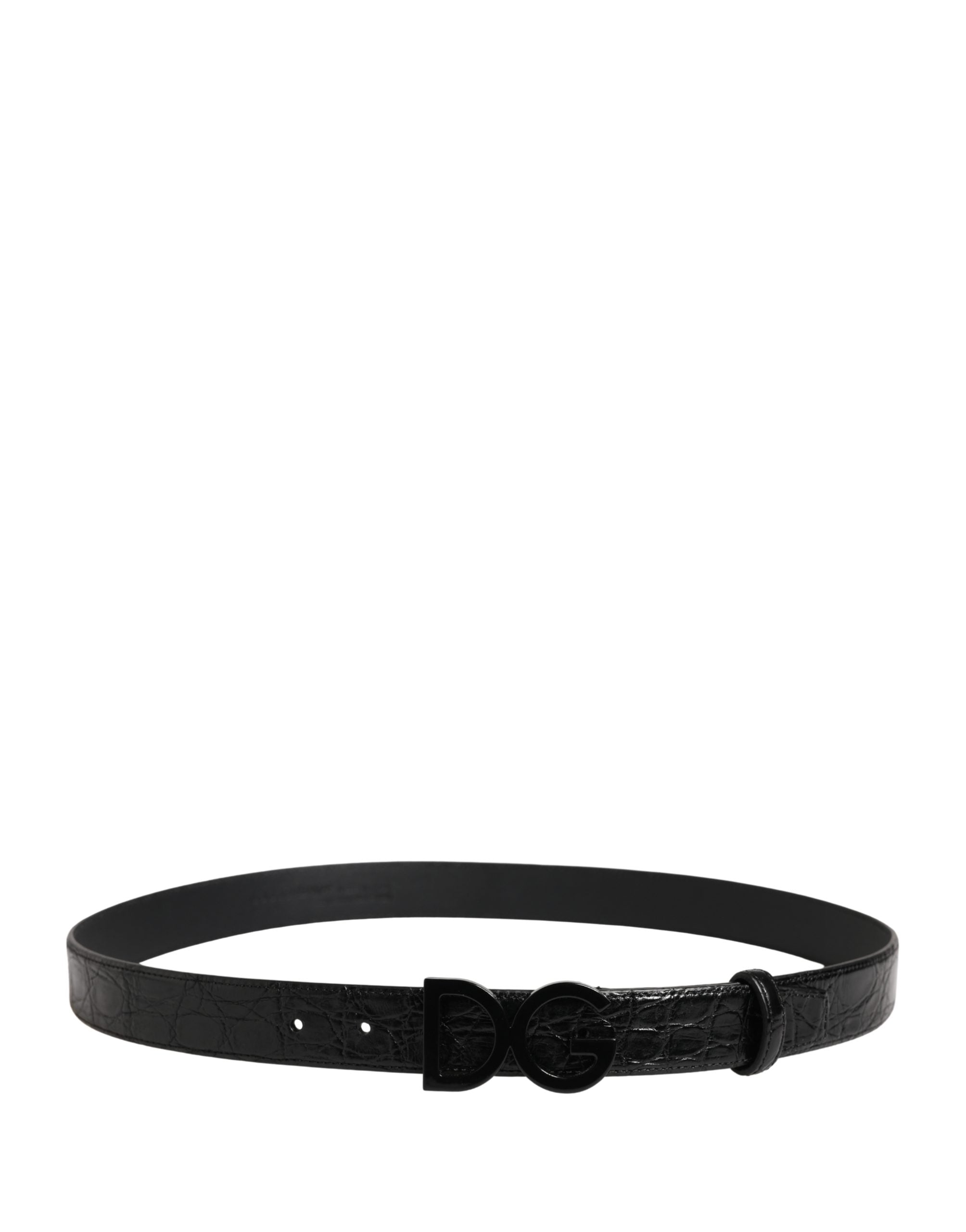 Dolce & Gabbana Men Black Exotic Leather Logo Buckle Belt - Luxe Marca