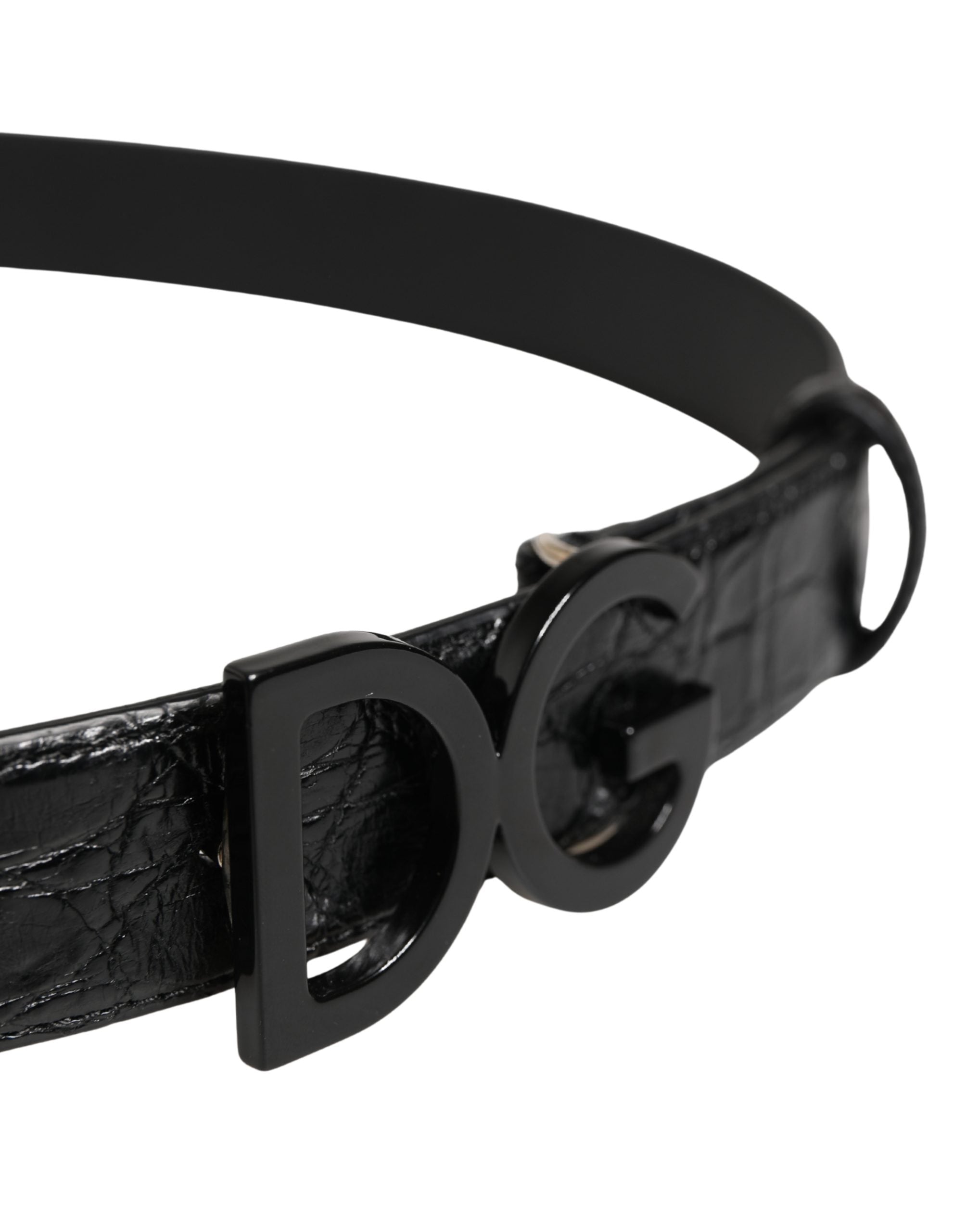Dolce & Gabbana Men Black Exotic Leather Logo Buckle Belt - Luxe Marca