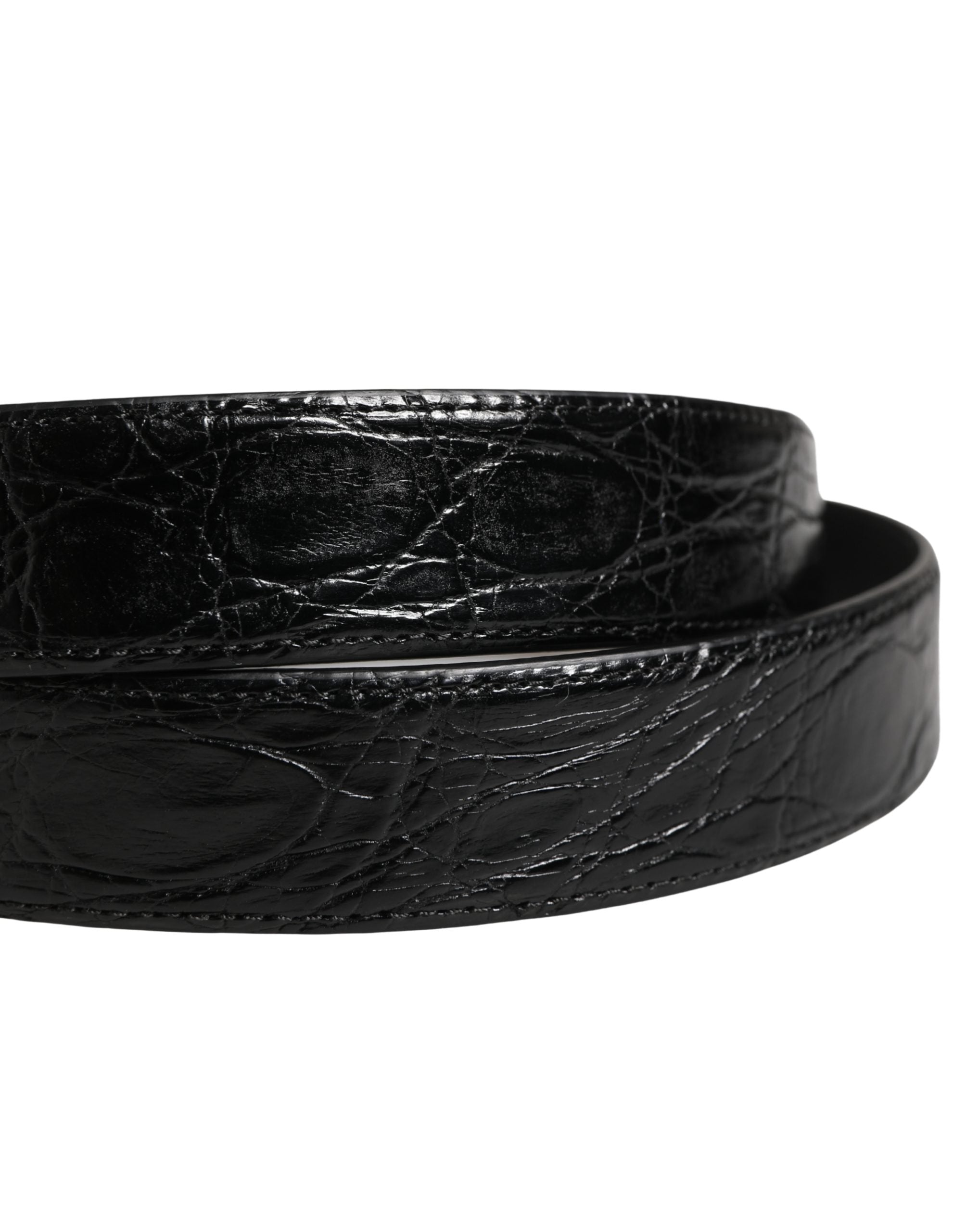 Dolce & Gabbana Men Black Exotic Leather Logo Buckle Belt - Luxe Marca