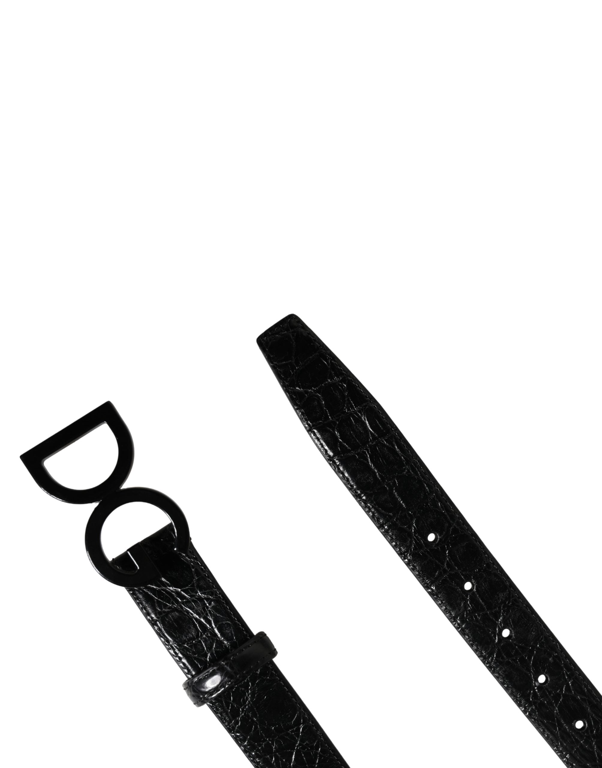 Dolce & Gabbana Men Black Exotic Leather Logo Buckle Belt - Luxe Marca