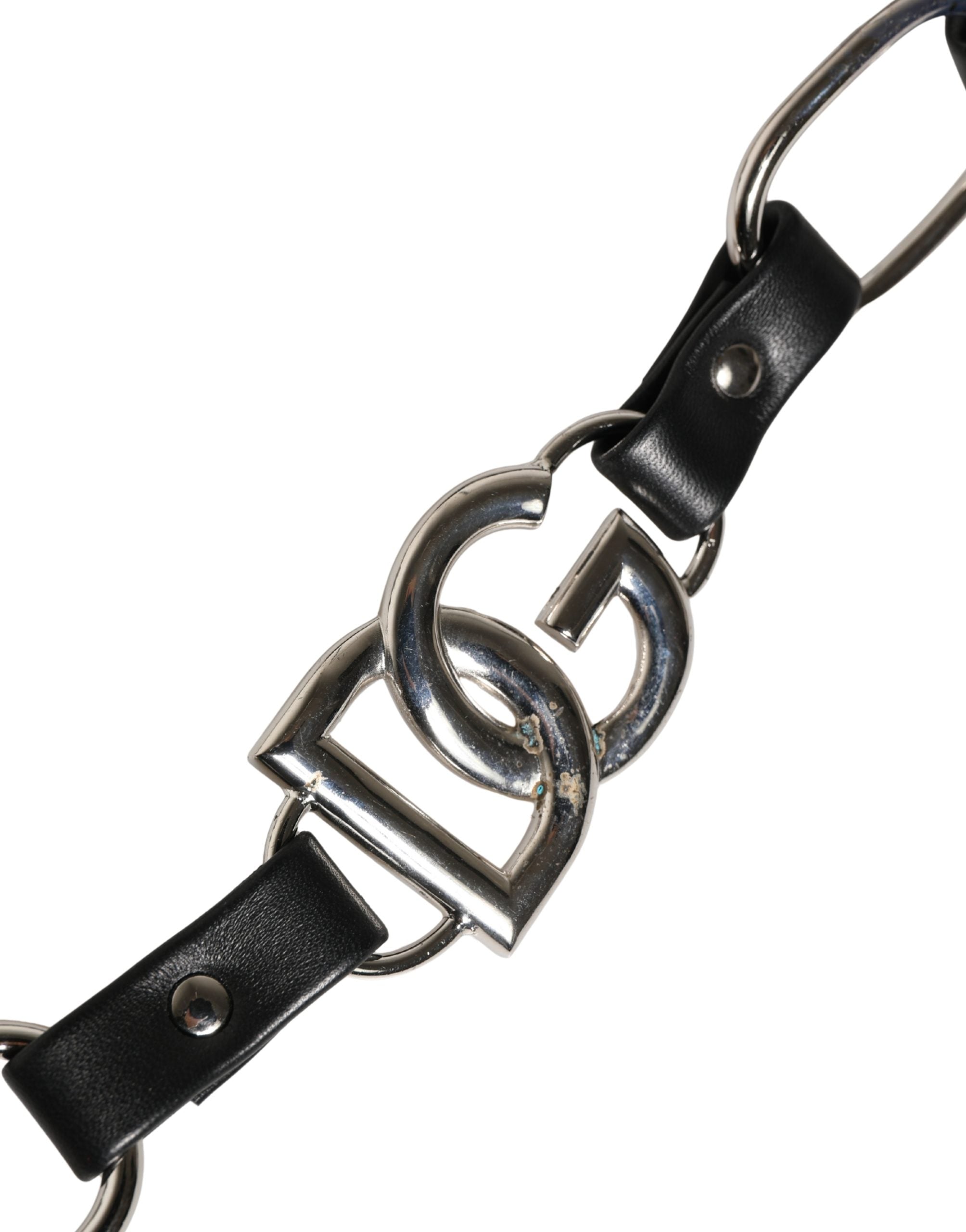 Dolce & Gabbana Black Leather Silver Chain Bag Accessory Shoulder Strap - Luxe Marca