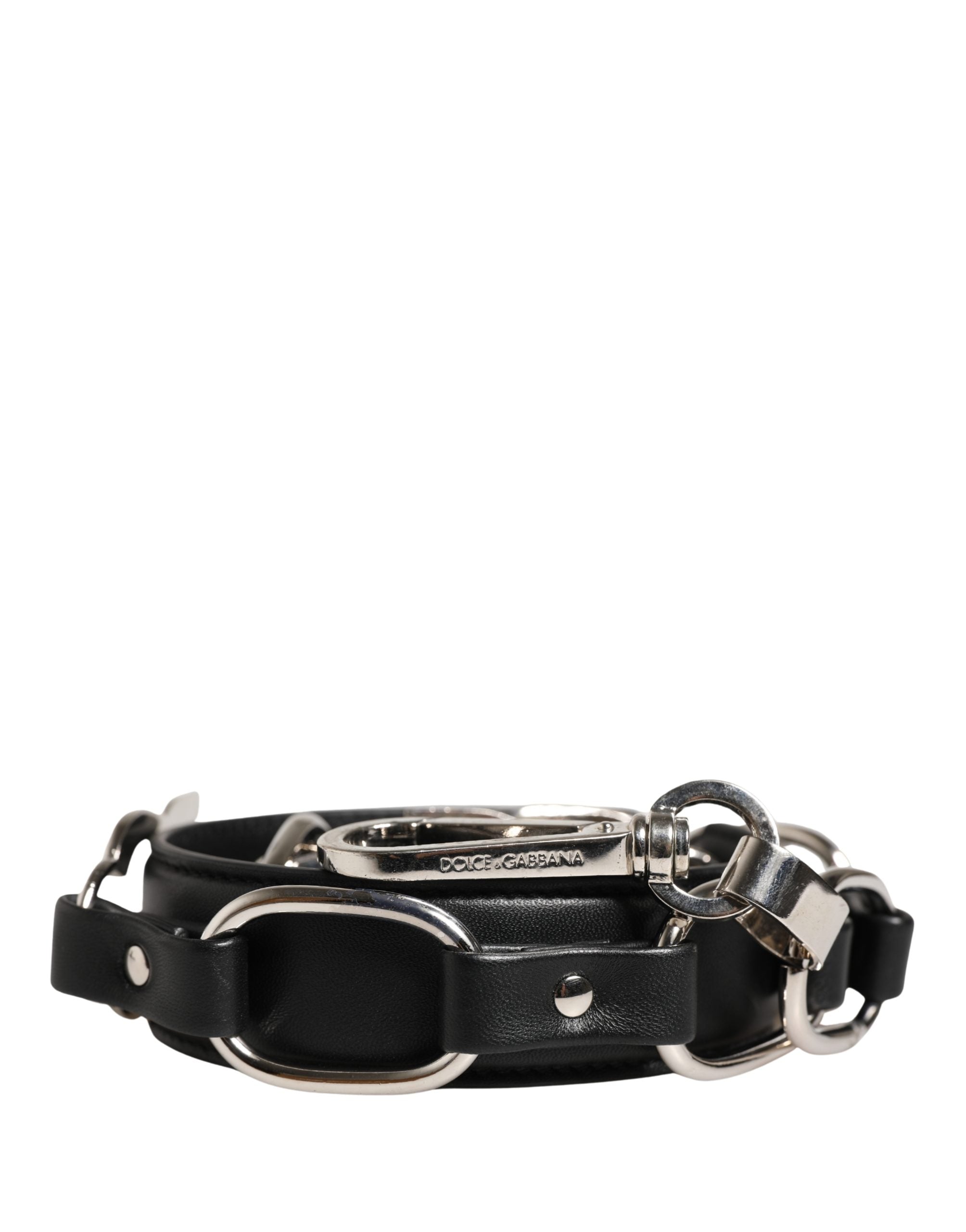 Dolce & Gabbana Black Leather Silver Chain Bag Accessory Shoulder Strap - Luxe Marca