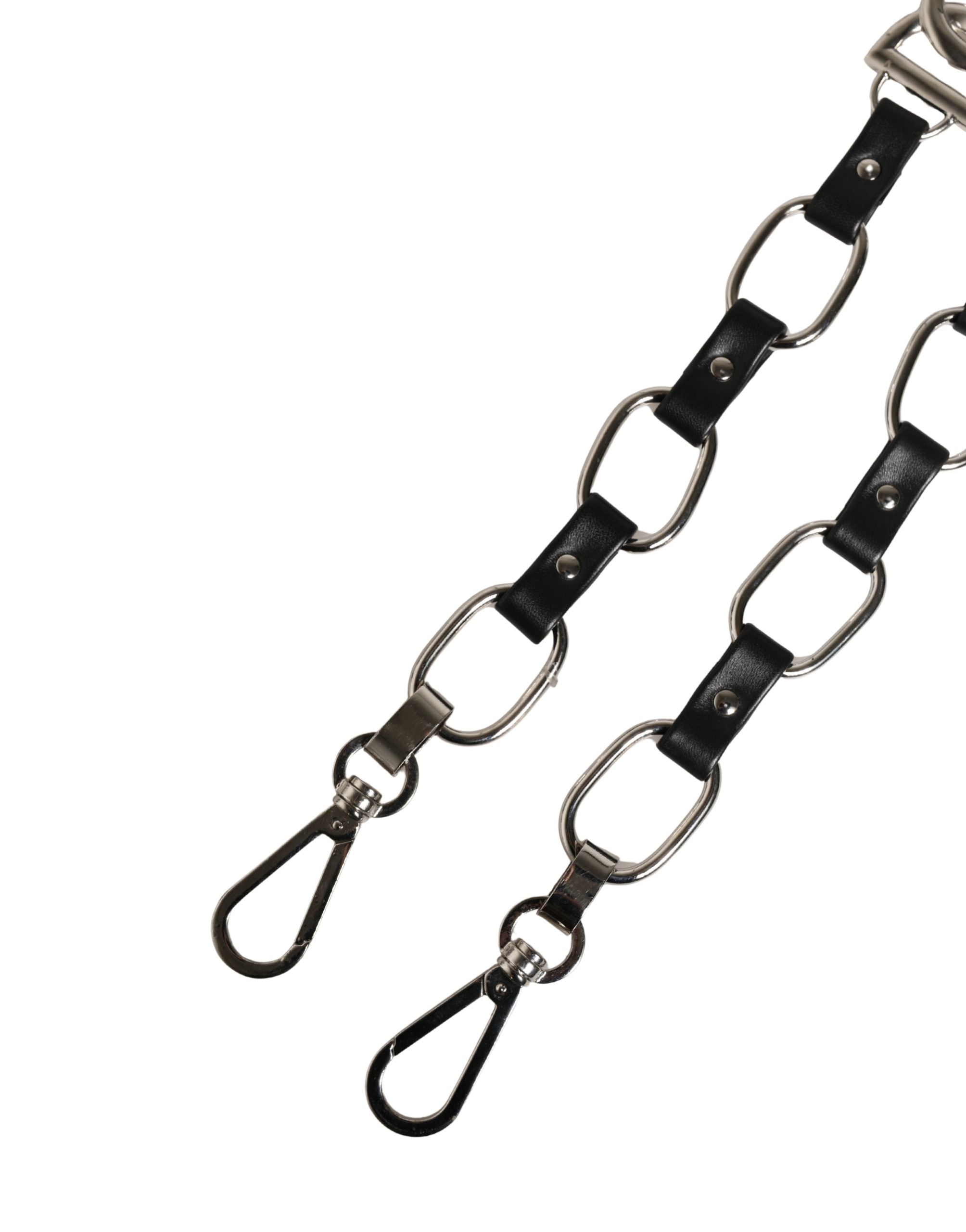 Dolce & Gabbana Black Leather Silver Chain Bag Accessory Shoulder Strap - Luxe Marca