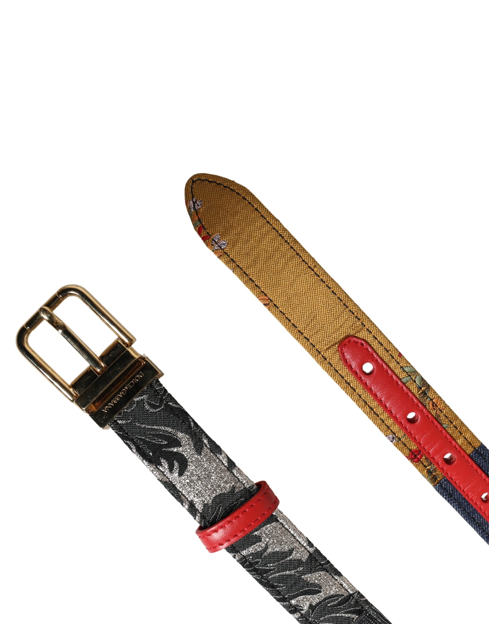 Dolce & Gabbana Multicolor Floral Jacquard Metal Buckle Belt - Luxe Marca