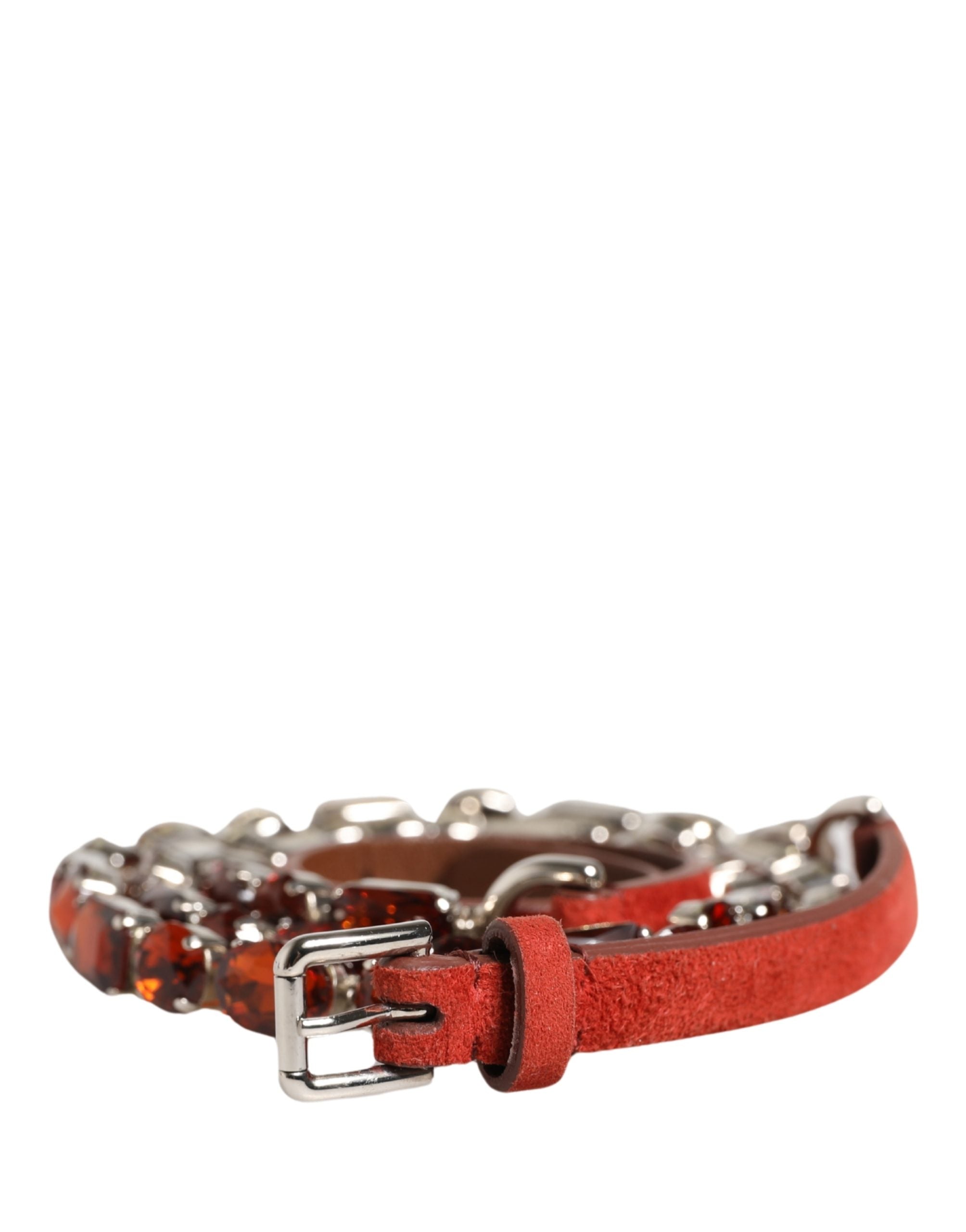 Dolce & Gabbana Red Velvet Crystals Chain Embellished Belt - Luxe Marca