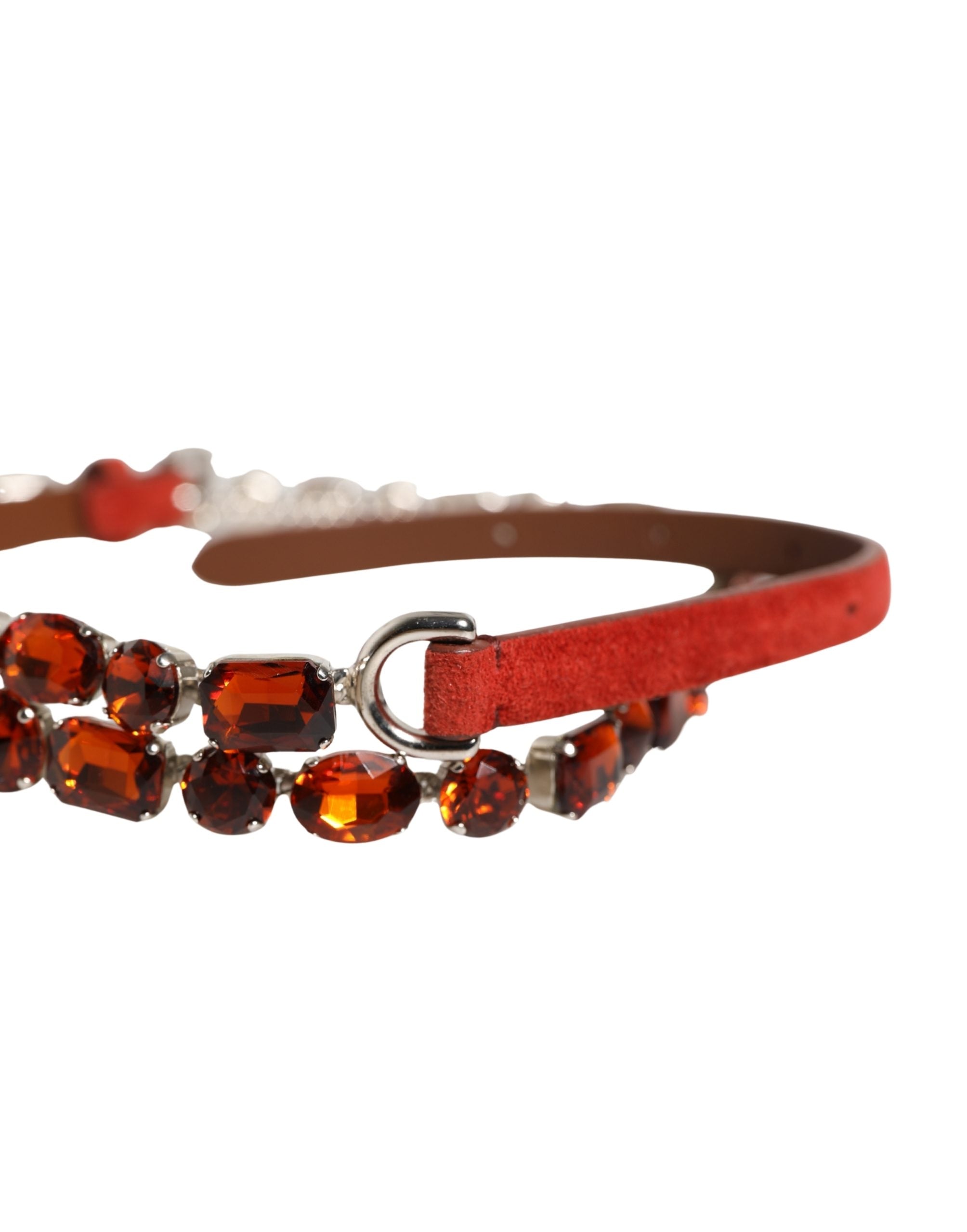 Dolce & Gabbana Red Velvet Crystals Chain Embellished Belt - Luxe Marca
