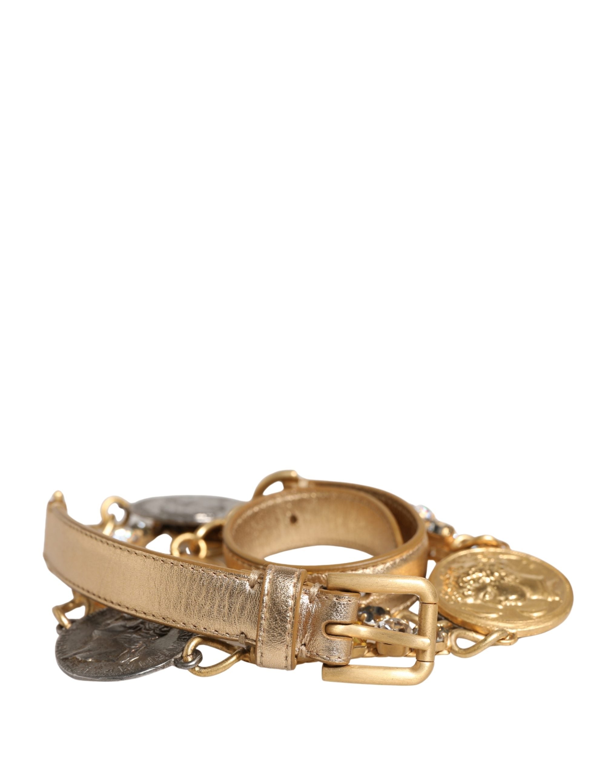Dolce & Gabbana Gold Brass Chain Coin Embellished Metal Buckle Belt - Luxe Marca