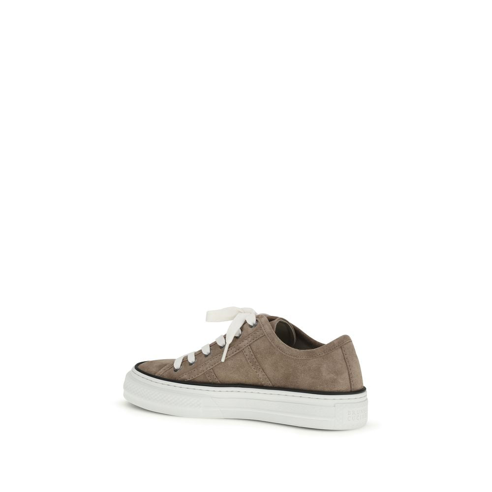 Brunello Cucinelli Beige Calf Leather Bos Taurus Low Top Sneakers - Luxe Marca