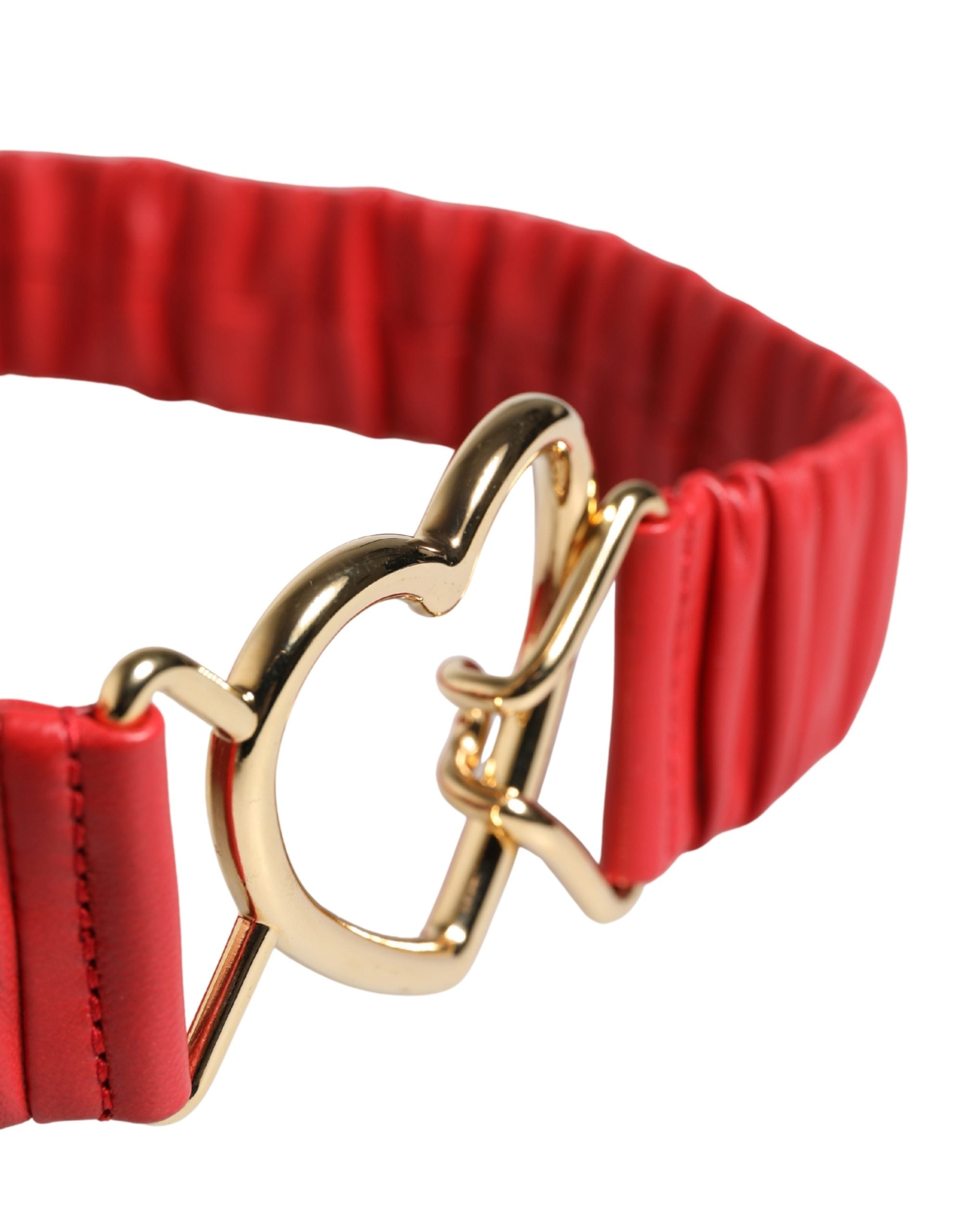 Dolce & Gabbana Red Leather Gold Heart Metal Buckle Belt - Luxe Marca