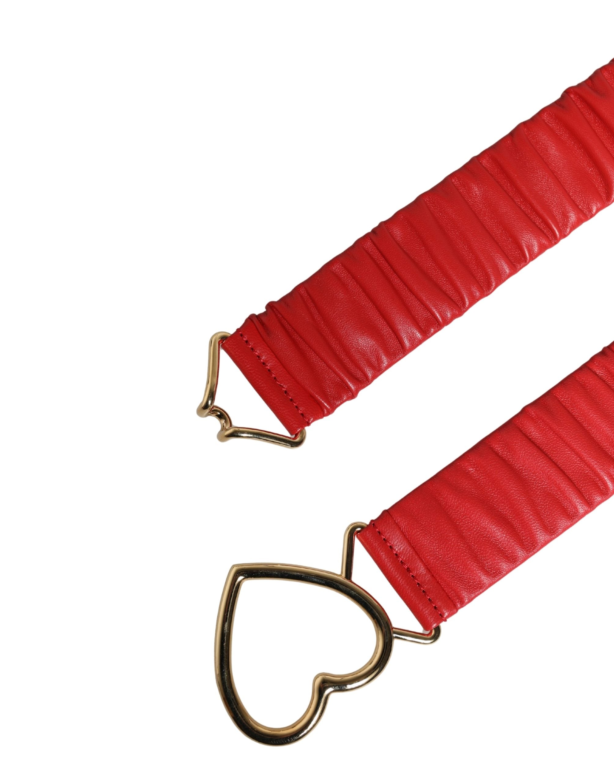Dolce & Gabbana Red Leather Gold Heart Metal Buckle Belt - Luxe Marca