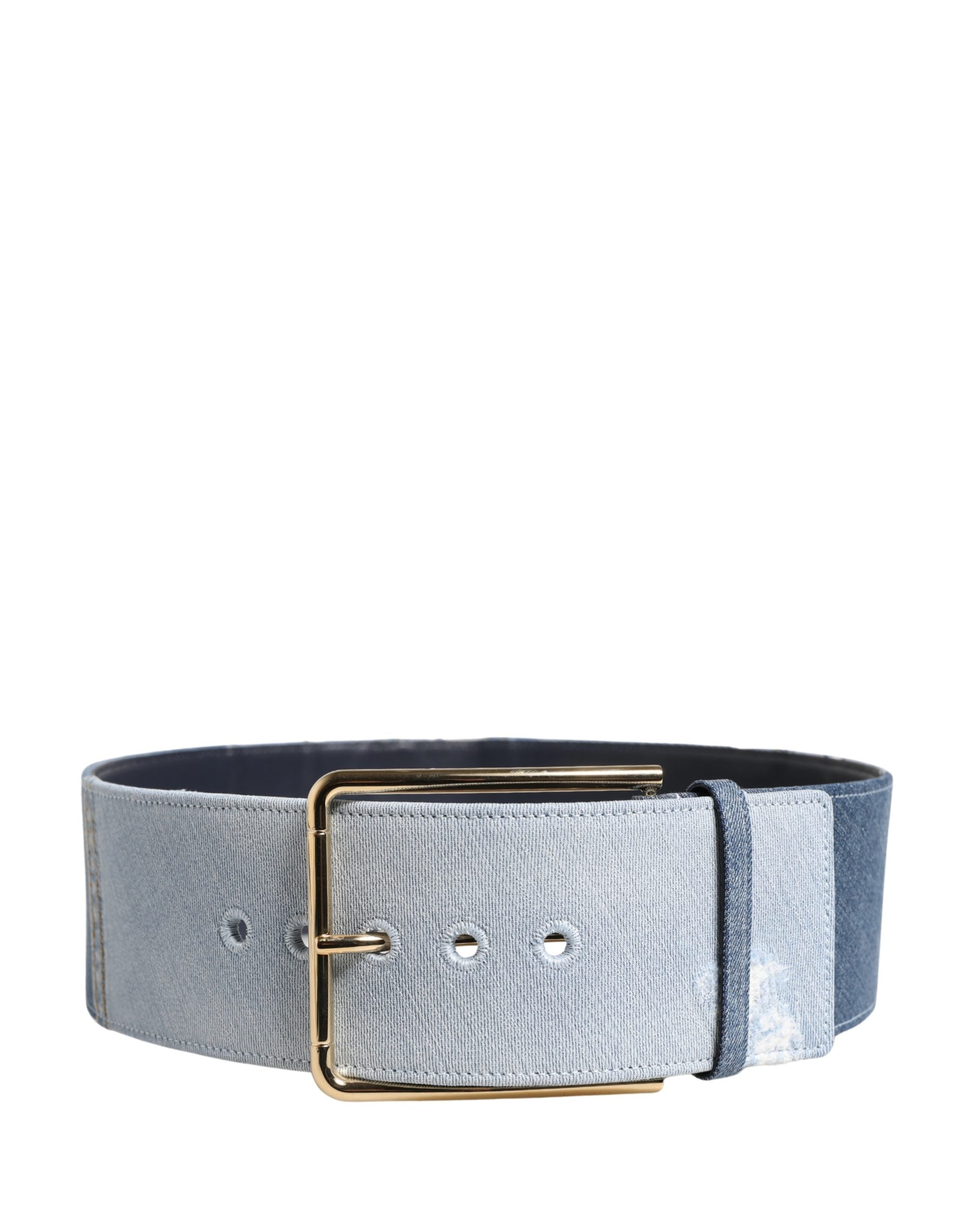 Dolce & Gabbana Blue Two Tone Denim Gold Metal Buckle Belt - Luxe Marca