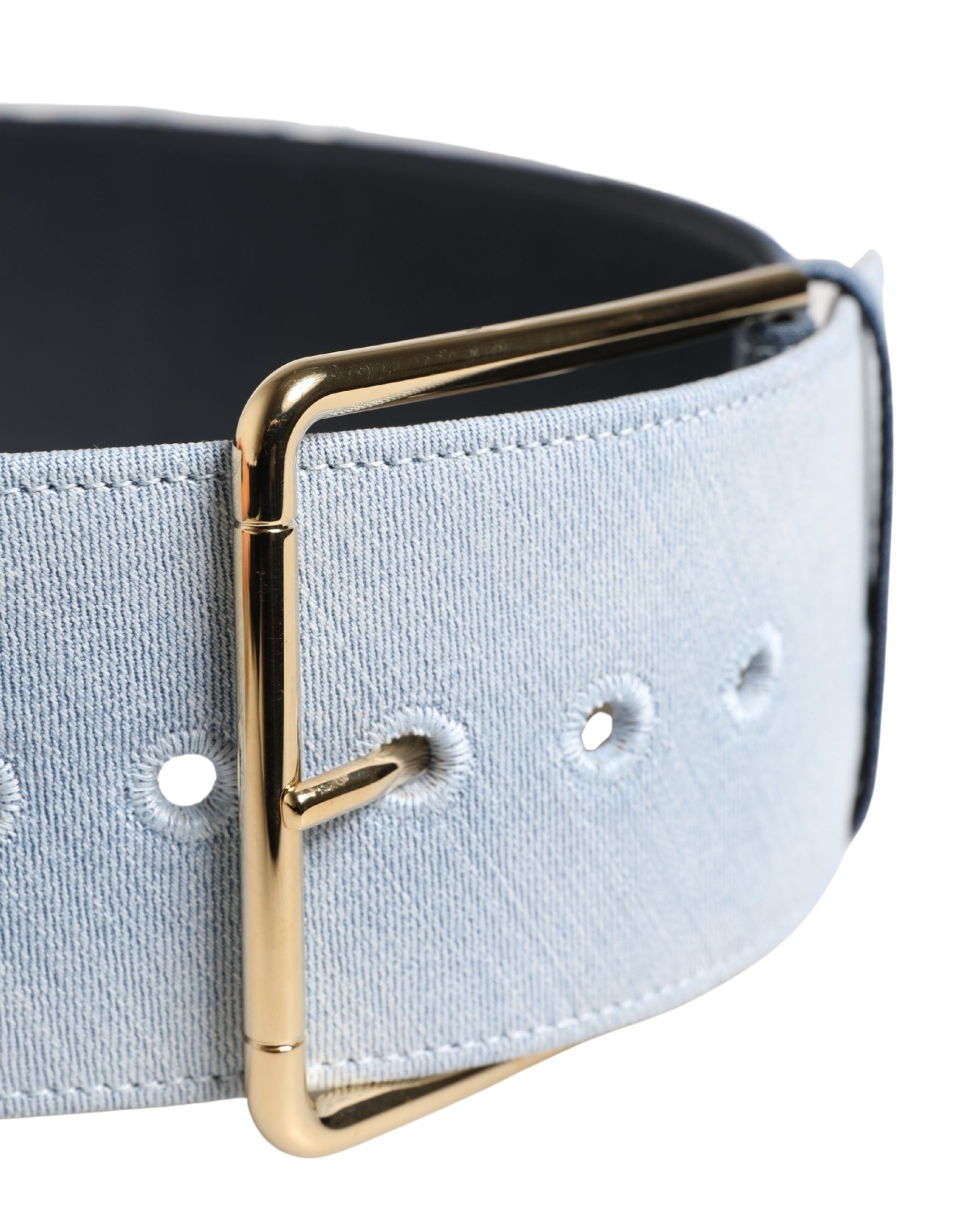 Dolce & Gabbana Blue Two Tone Denim Gold Metal Buckle Belt - Luxe Marca