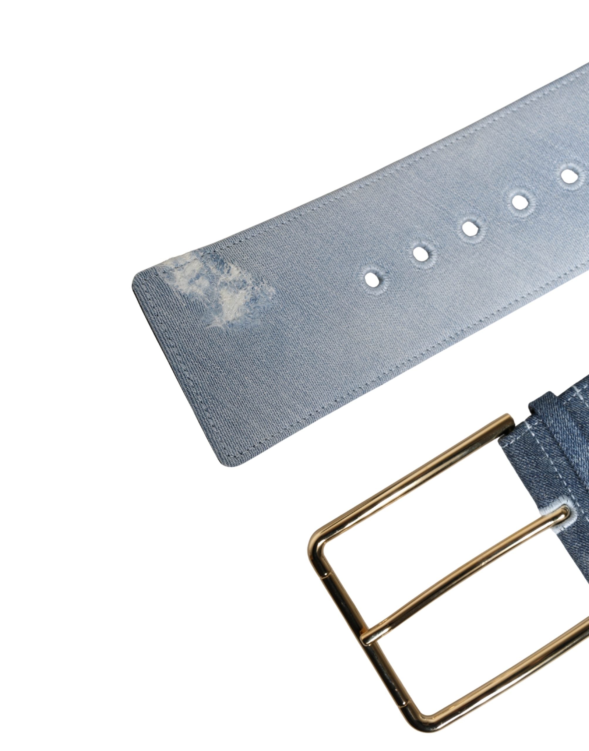 Dolce & Gabbana Blue Two Tone Denim Gold Metal Buckle Belt - Luxe Marca