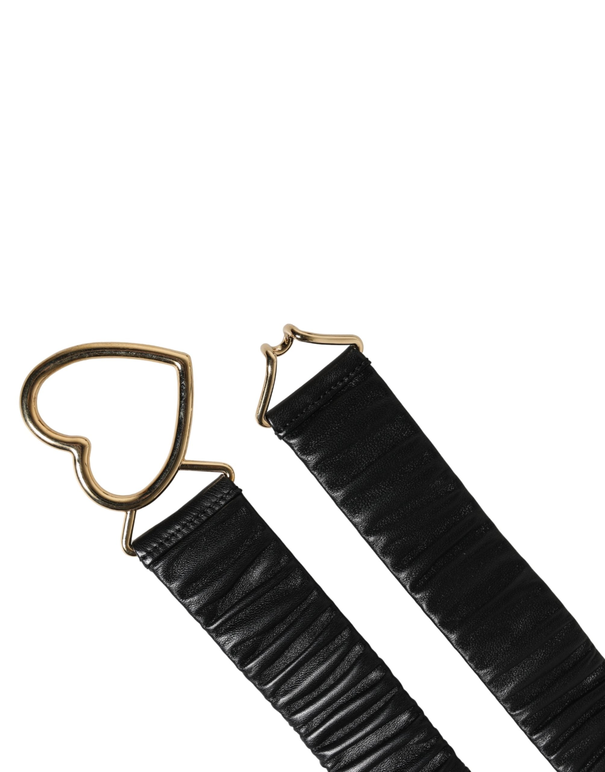 Dolce & Gabbana Black Leather Gold Heart Metal Buckle Belt - Luxe Marca