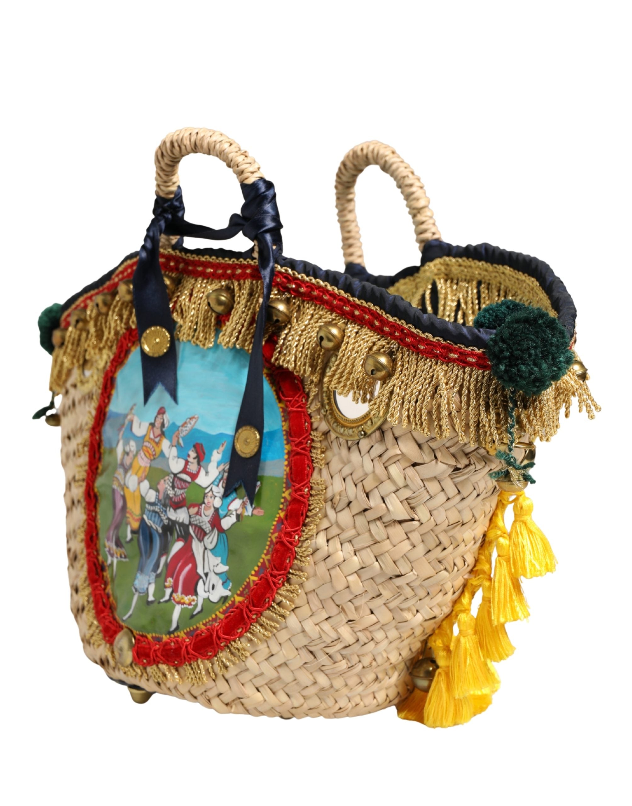 Dolce & Gabbana Multicolor Woven Straw Basket Embellished Sicily Bag