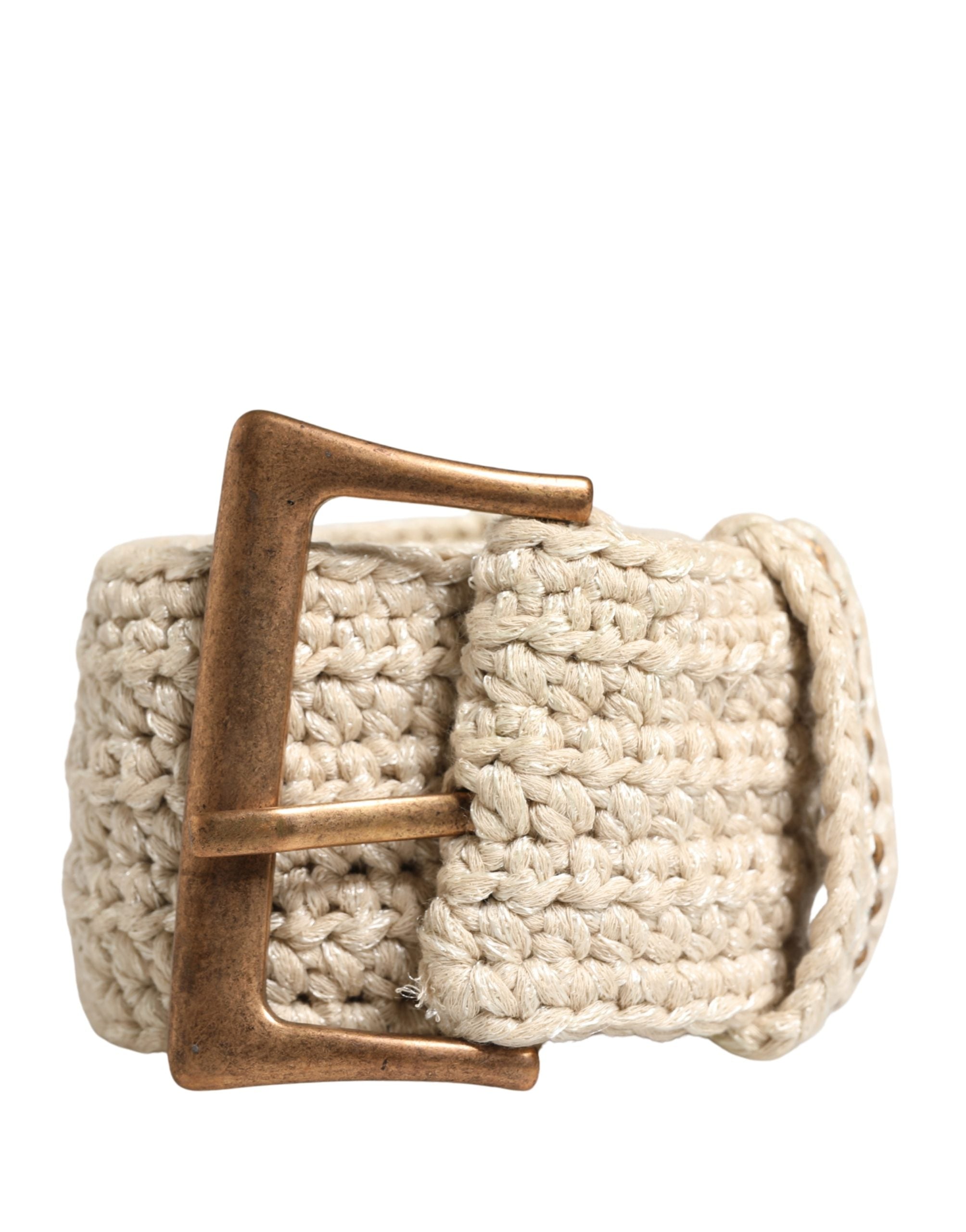 Ermanno Scervino Beige Woven Vintage Metal Buckle Waist Belt - Luxe Marca