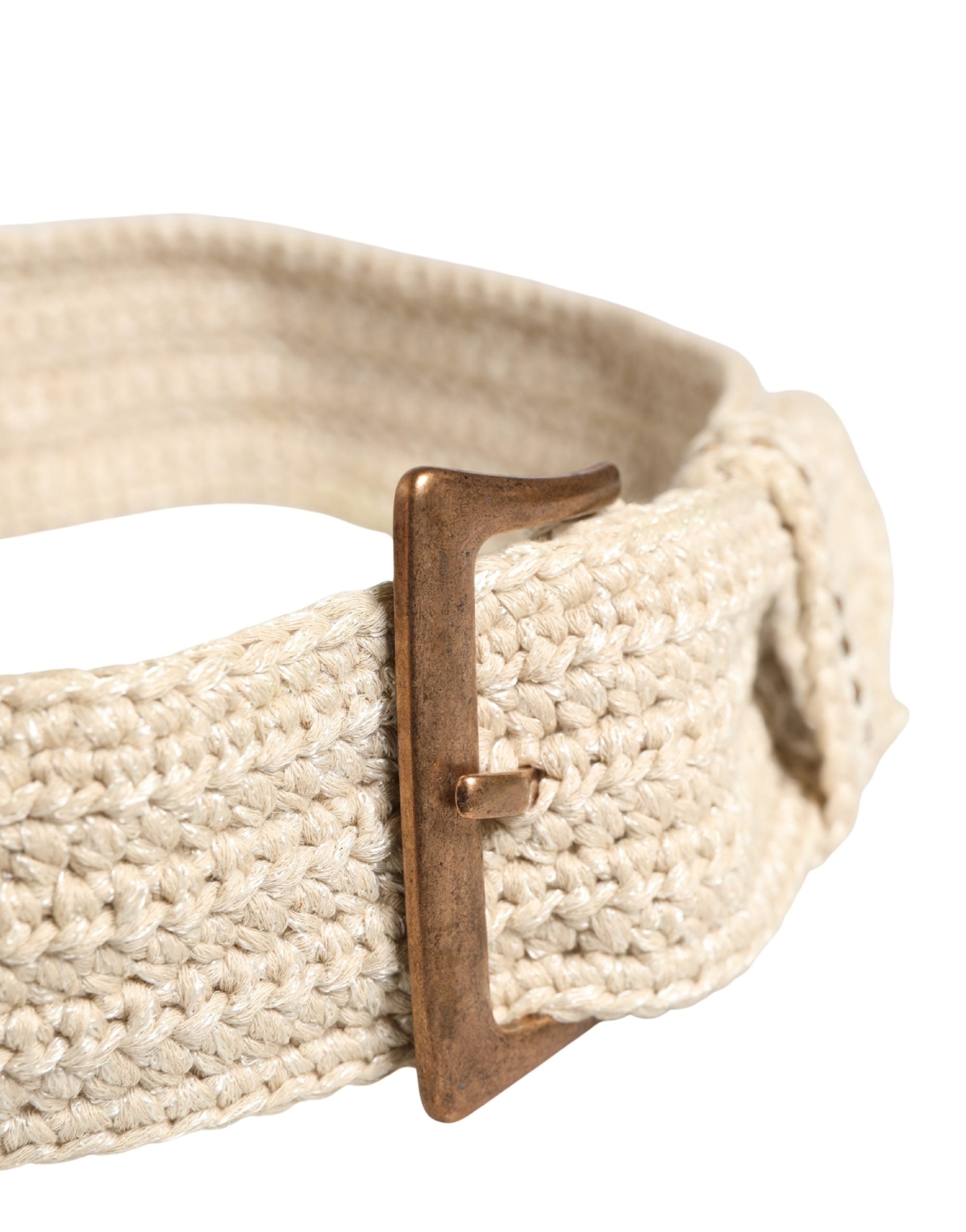 Ermanno Scervino Beige Woven Vintage Metal Buckle Waist Belt - Luxe Marca