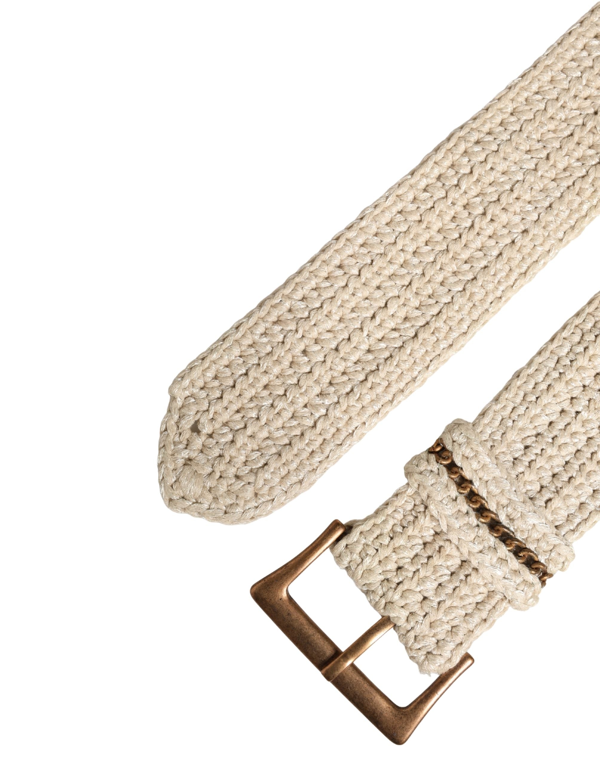 Ermanno Scervino Beige Woven Vintage Metal Buckle Waist Belt - Luxe Marca