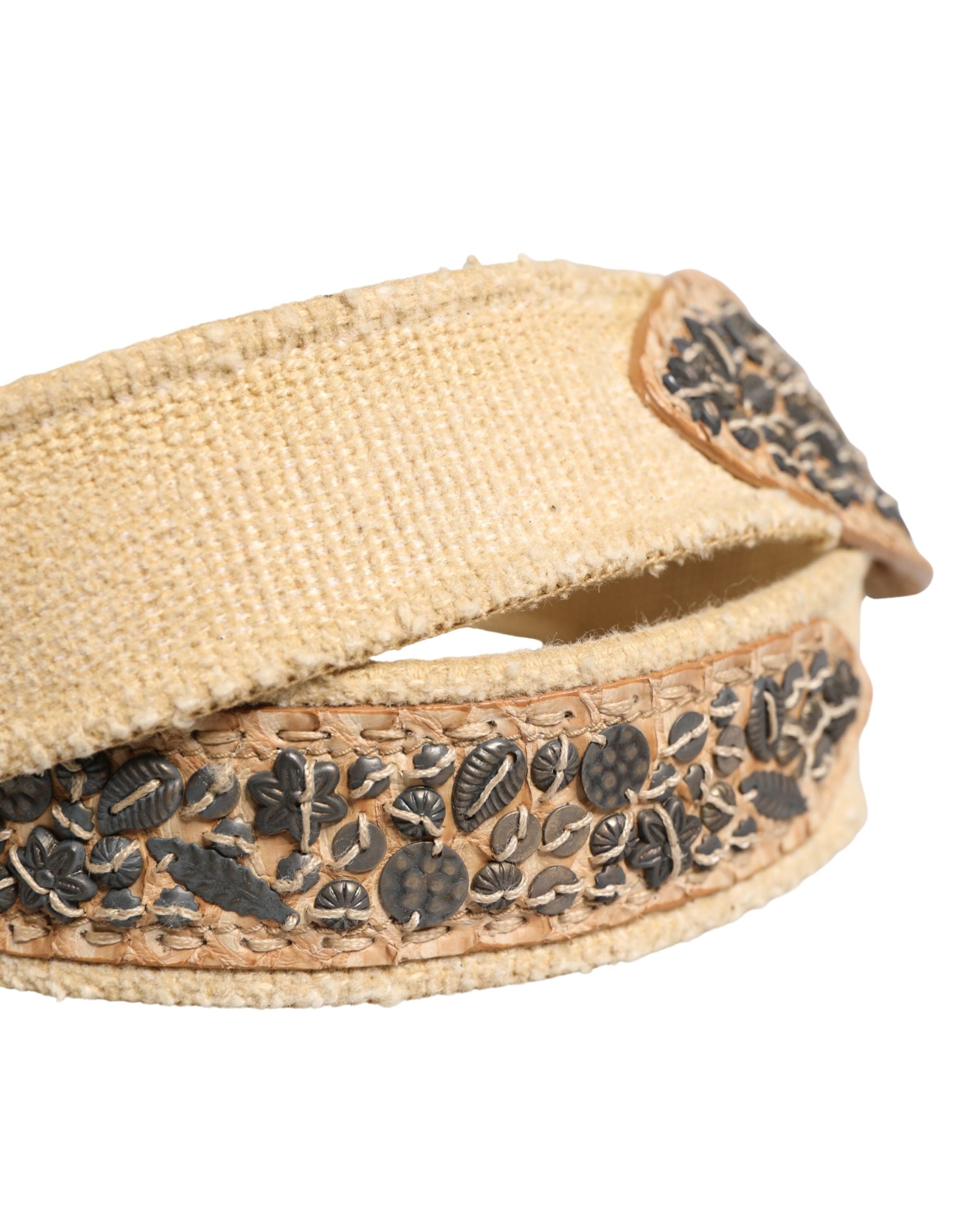 Ermanno Scervino Beige Canvas Embellished Metal Buckle Belt - Luxe Marca