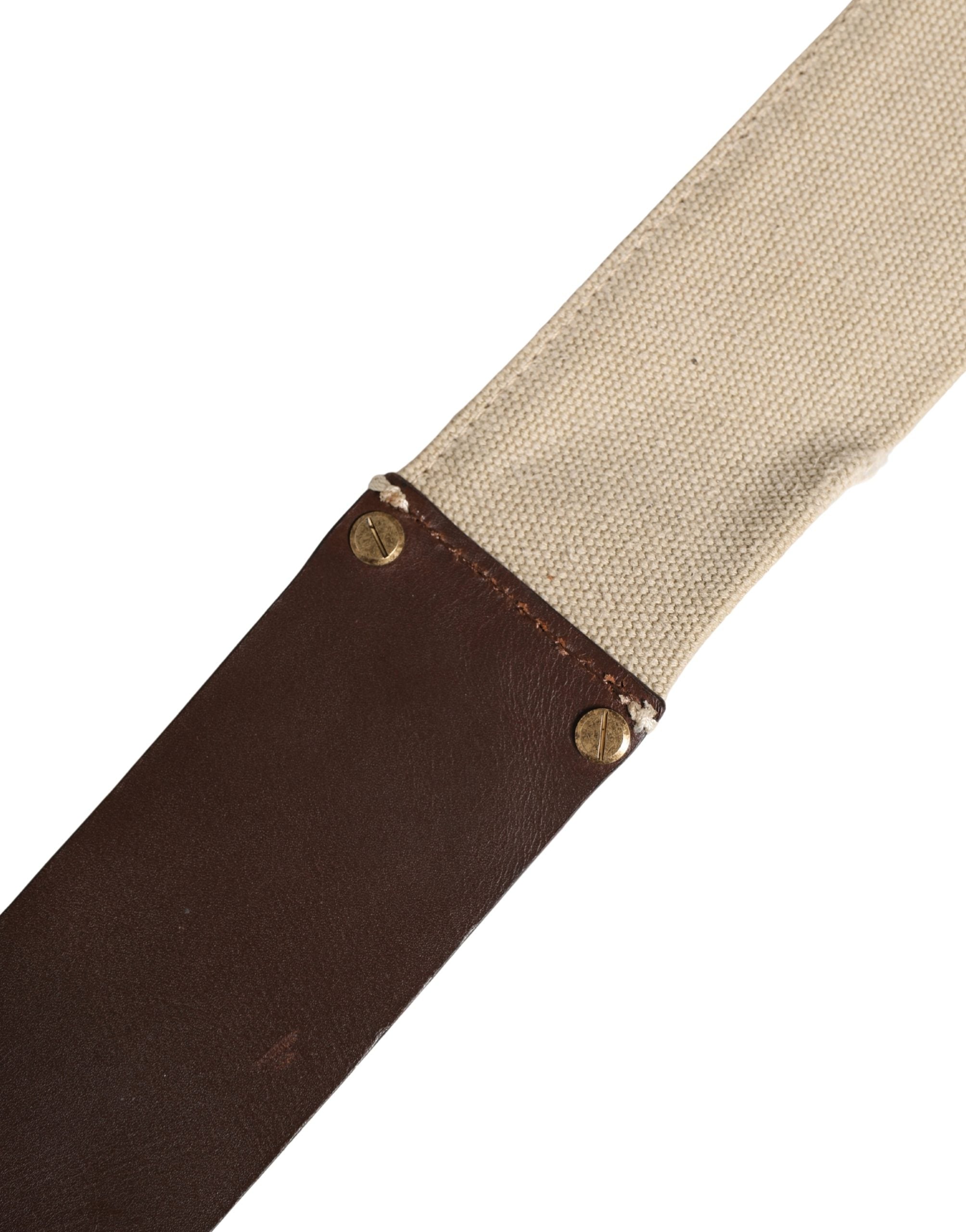 Ermanno Scervino Beige Brown Leather Canvas Metal Buckle Belt - Luxe Marca