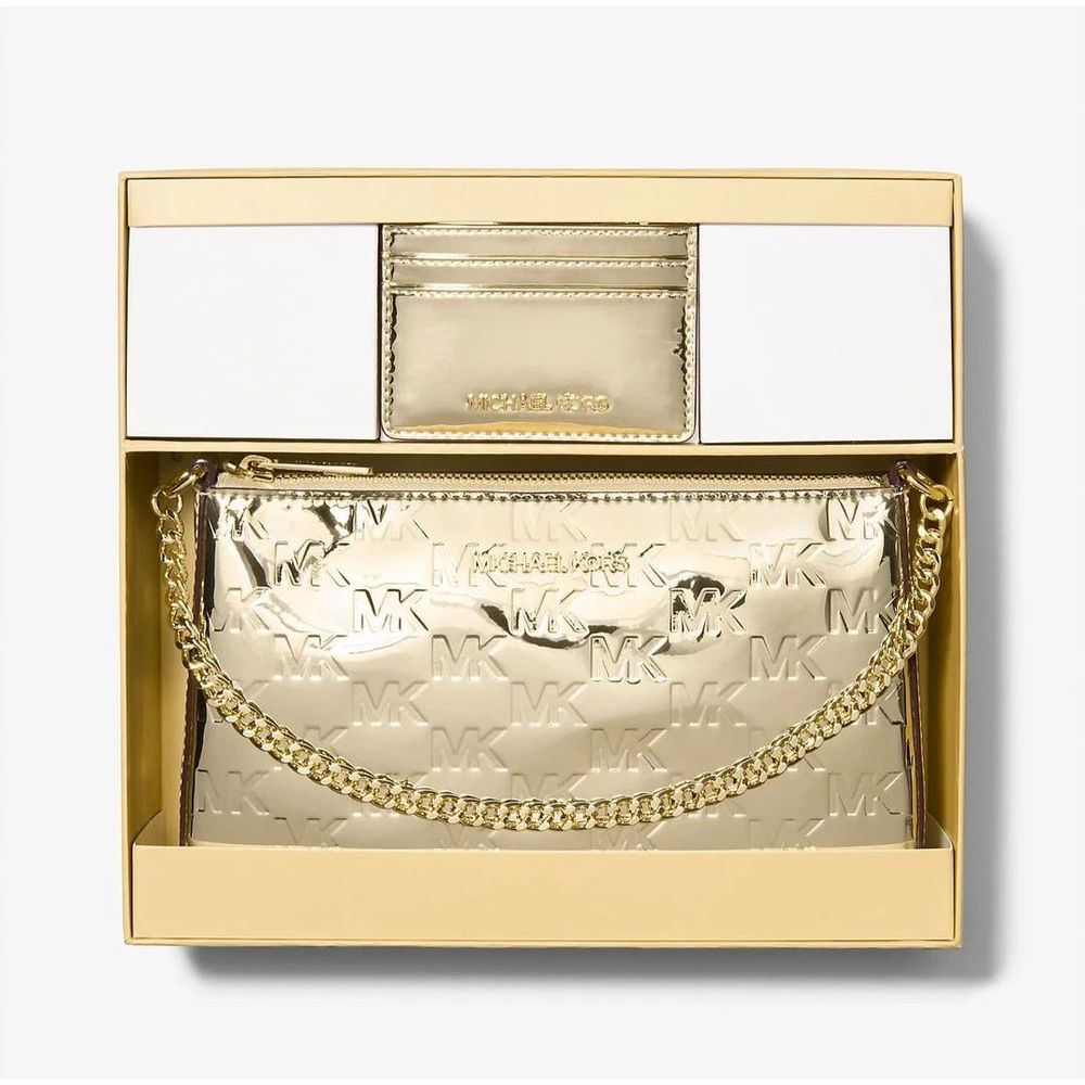 Michael Kors Gold Canvas Clutch Bag - Luxe Marca