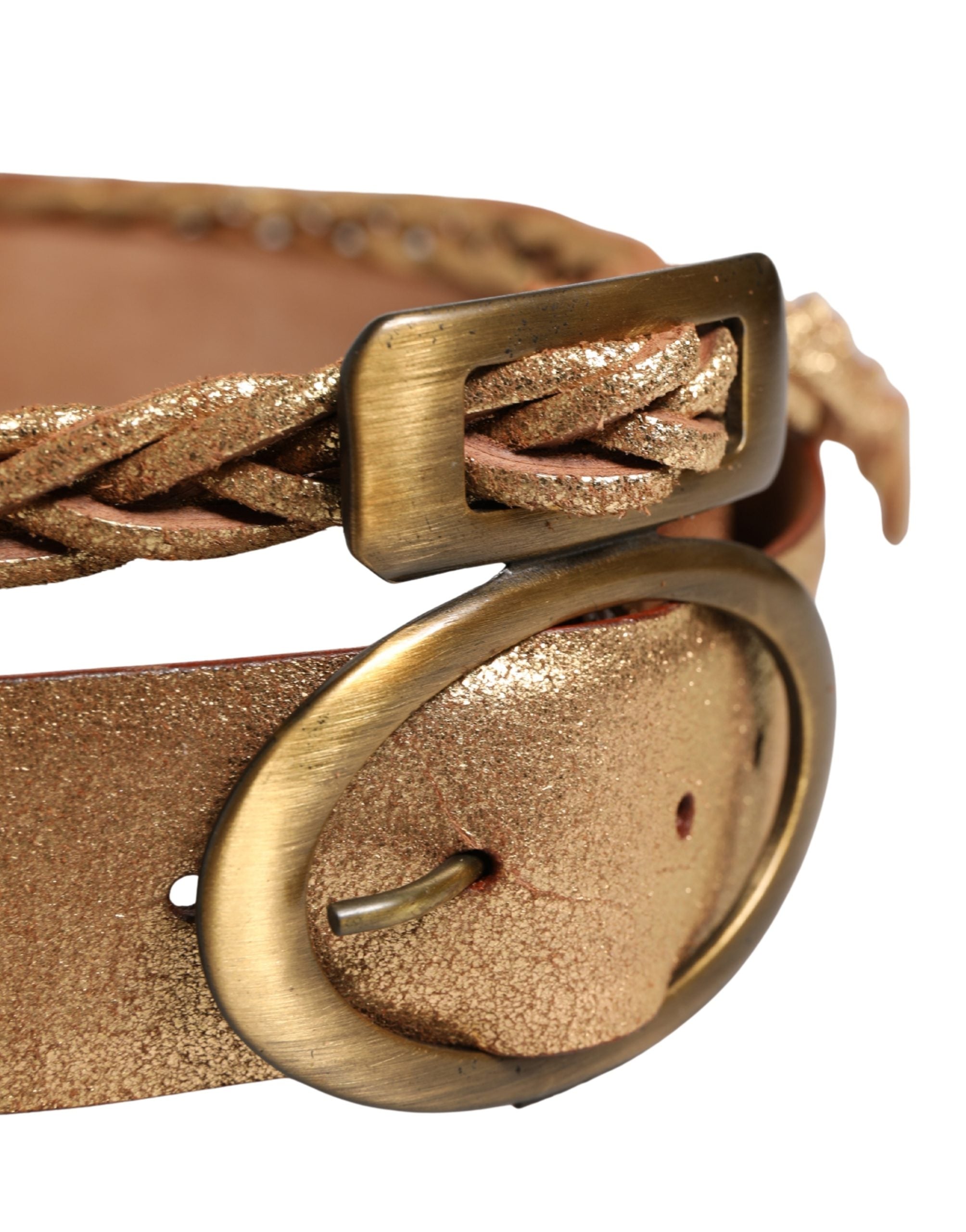 Ermanno Scervino Brown Leather Braided Metal Buckle Belt - Luxe Marca