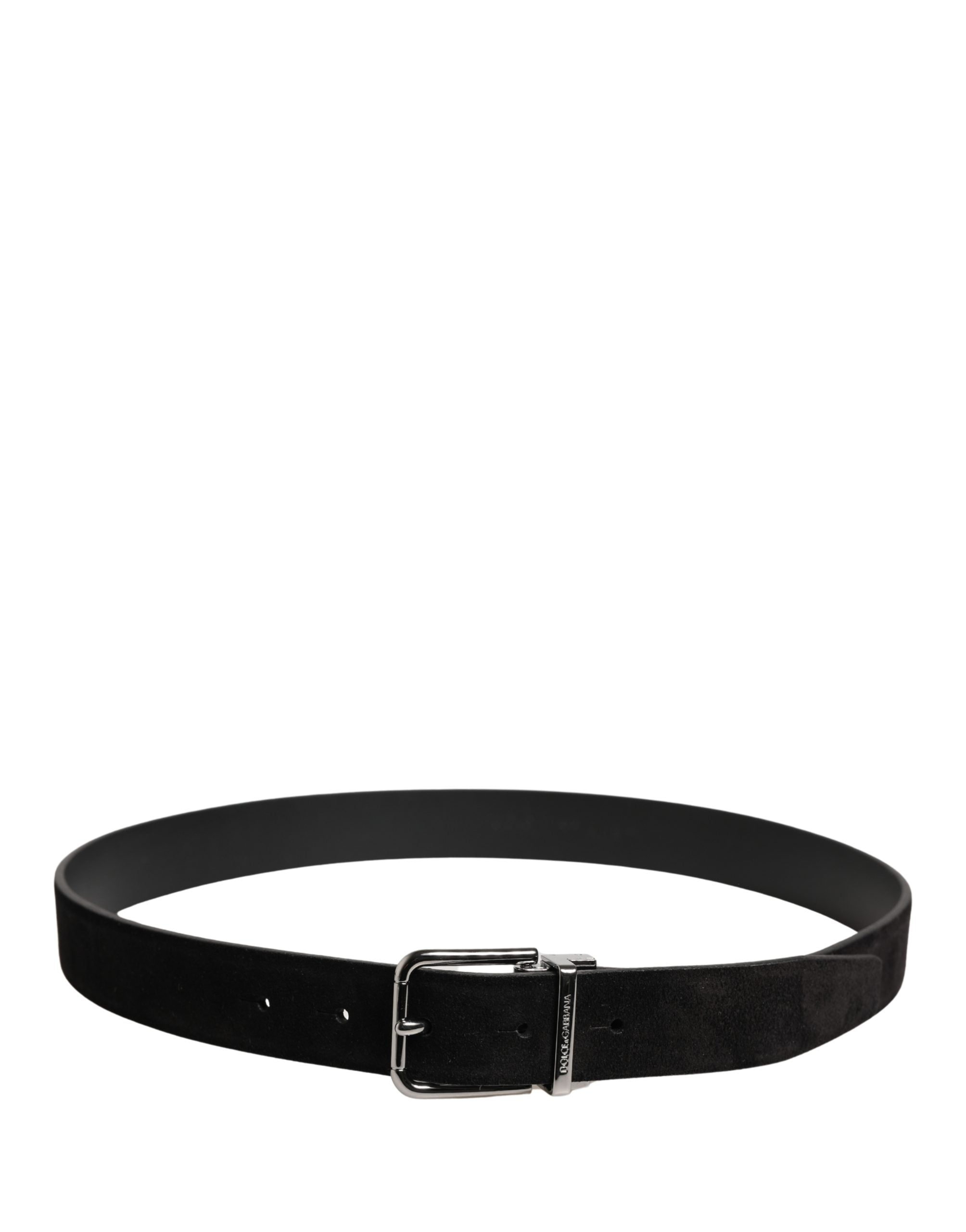 Dolce & Gabbana Black Calfskin Leather Silver Metal Buckle Belt