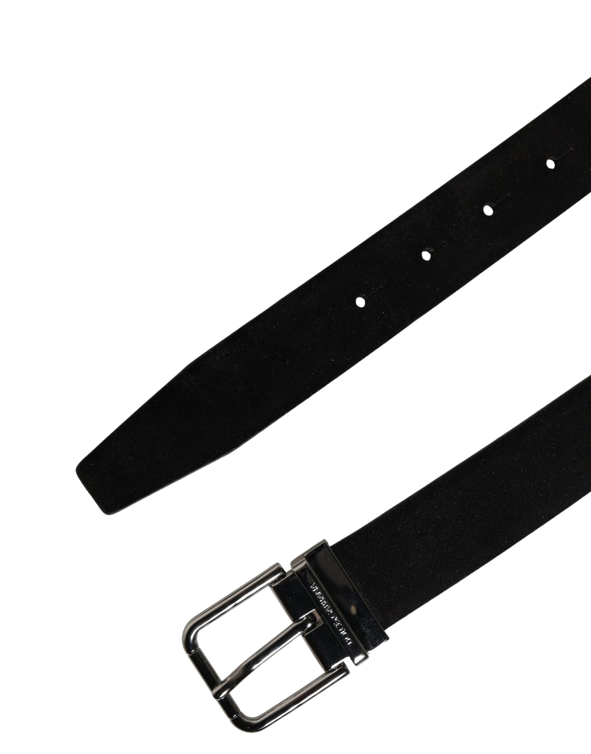Dolce & Gabbana Black Calfskin Leather Silver Metal Buckle Belt