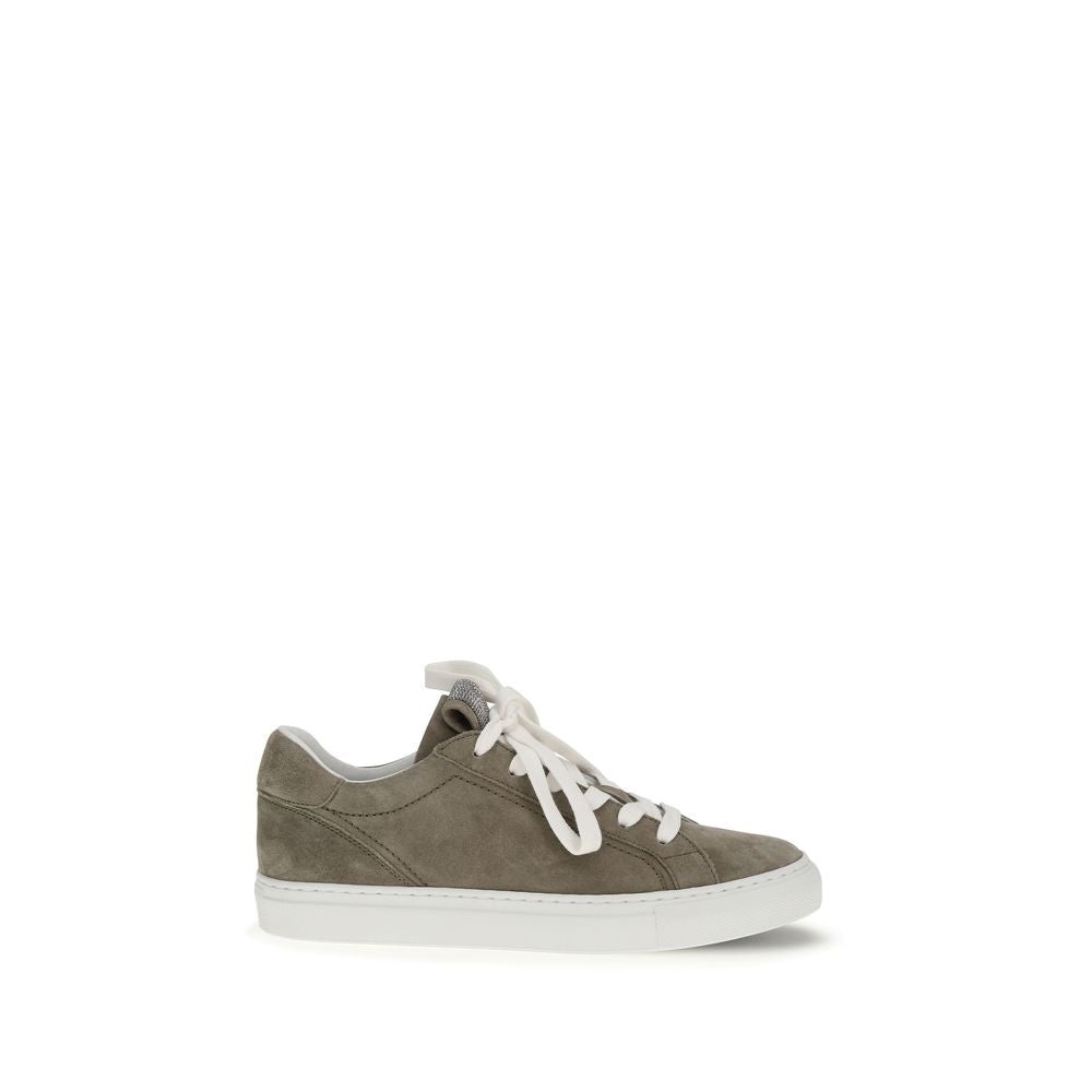 Brunello Cucinelli Gray Calf Leather Bos Taurus Sneakers - Luxe Marca