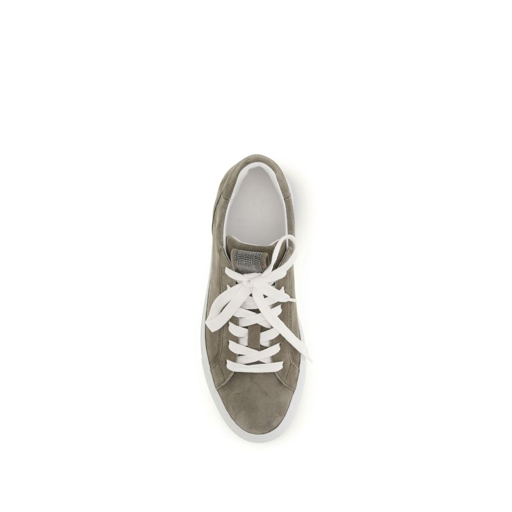 Brunello Cucinelli Gray Calf Leather Bos Taurus Sneakers - Luxe Marca