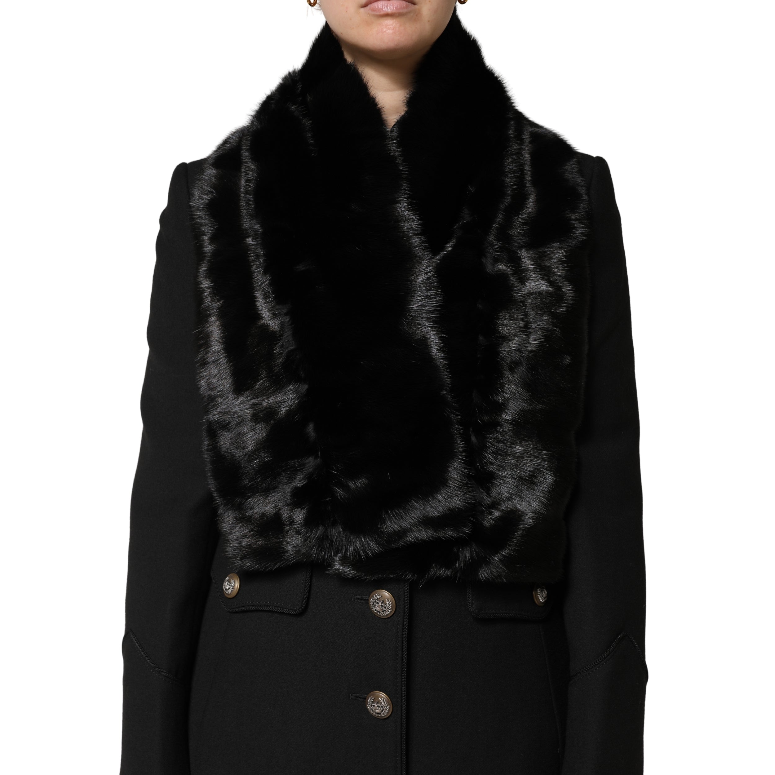 Dolce & Gabbana Black Fur Shawl Neck Wrap Cover Collar Scarf - Luxe Marca